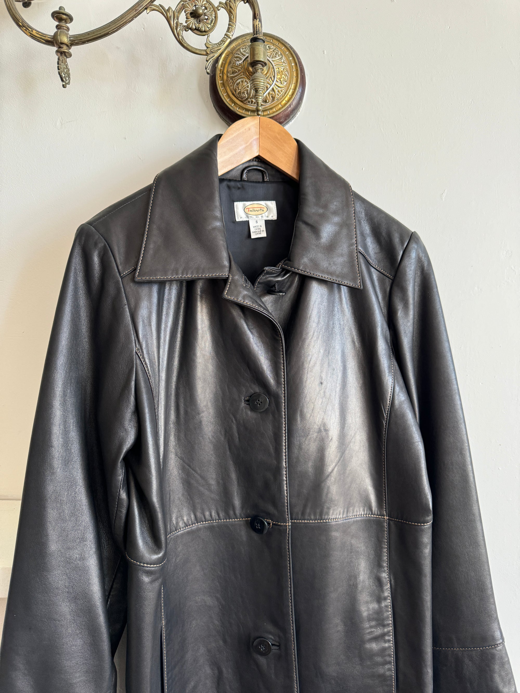 Vintage Leather Contrast Stitch Panelled Trench