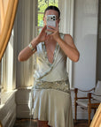 Vintage Y2K Pure Silk Drop Waist Beaded Mini Ice