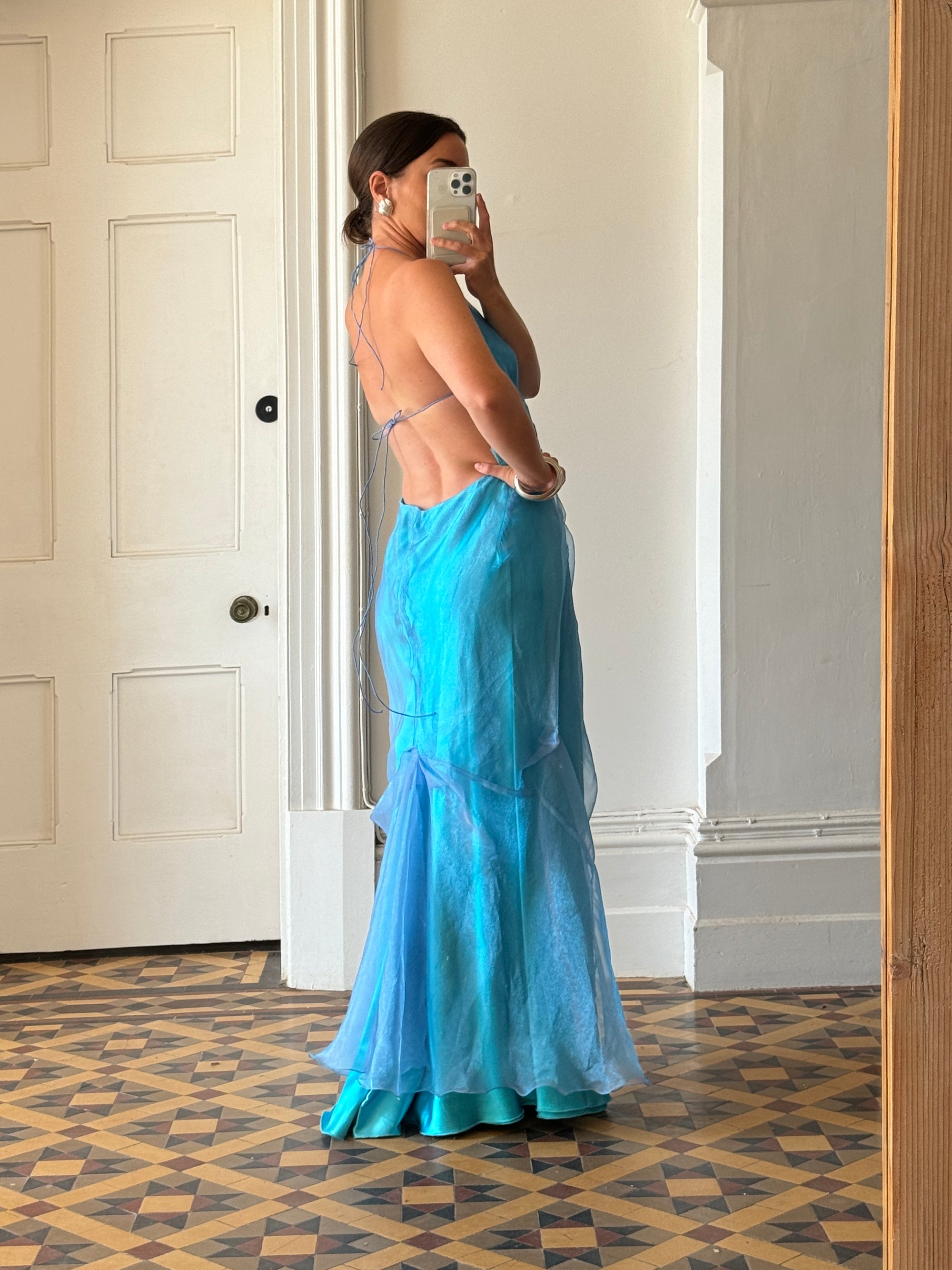Vintage 90s Aquamarine Bias Cut Halter