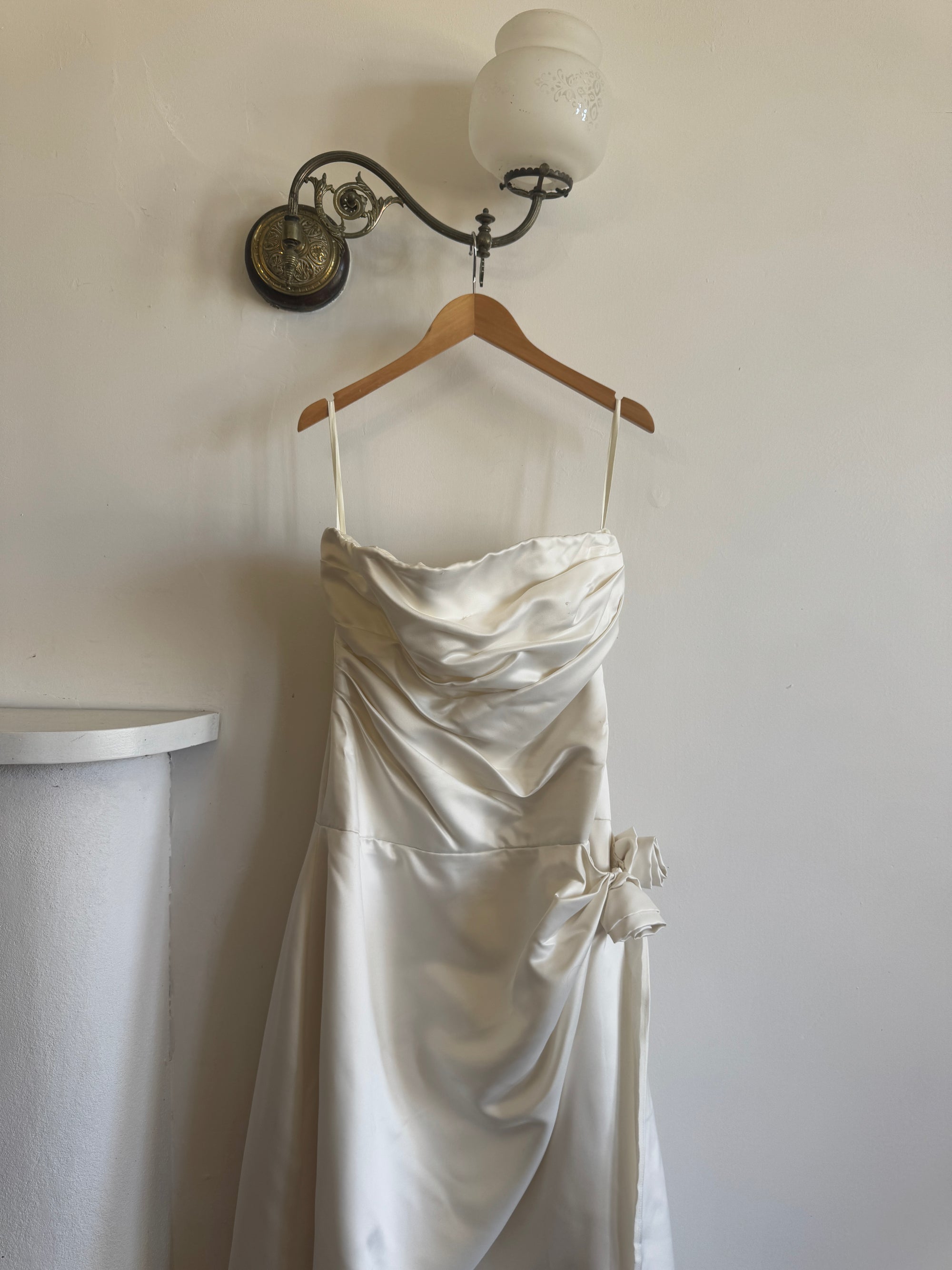 Vintage Y2K Satin Drop Waist Strapless Wedding Gown