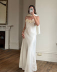 Vintage Y2K Rosette Bridal Slip Dress Champagne Satin