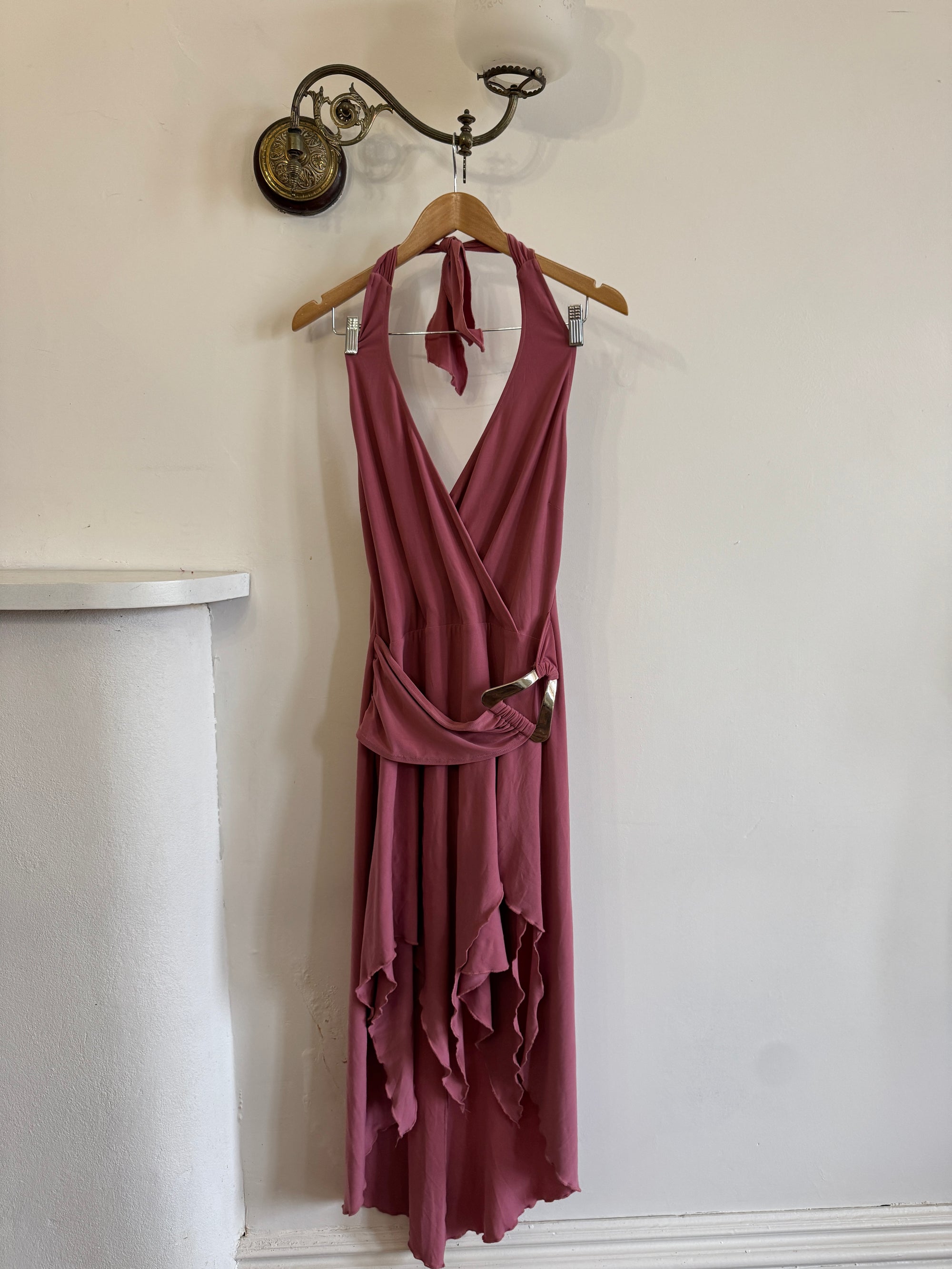 Vintage Y2K Australian Made Dusty Pink Jersey Dress With Silver Buckle