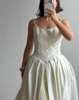 Vintage 90s Pleated Jacquard Satin Wedding Gown