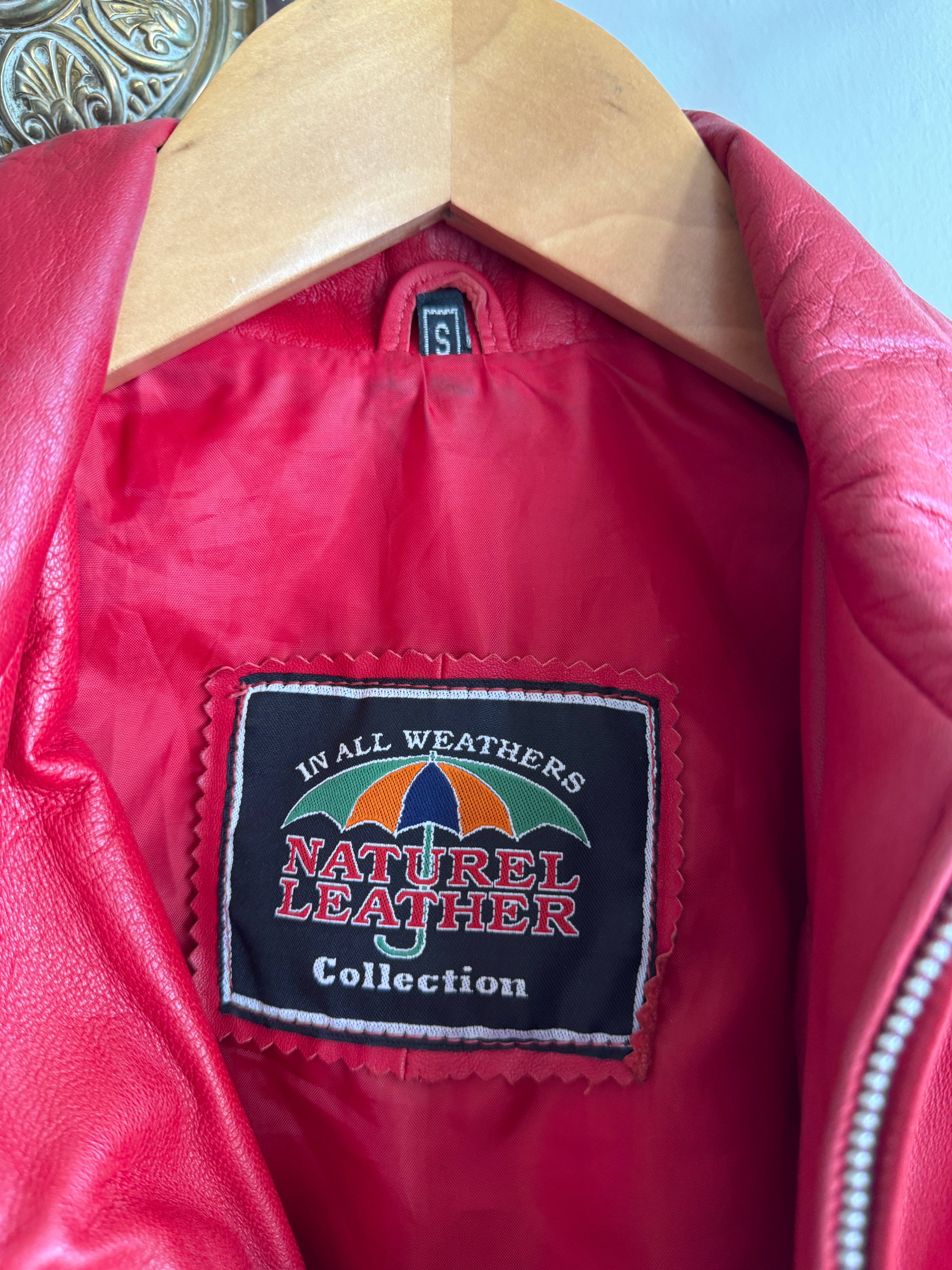 Vintage 90s Zip Front Leather Jacket Red