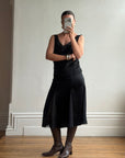 Vintage 90s Satin Drop Waist Midi Dress Noir