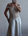 Vintage 90s Italian Naked Embroidered Satin Wedding Dress