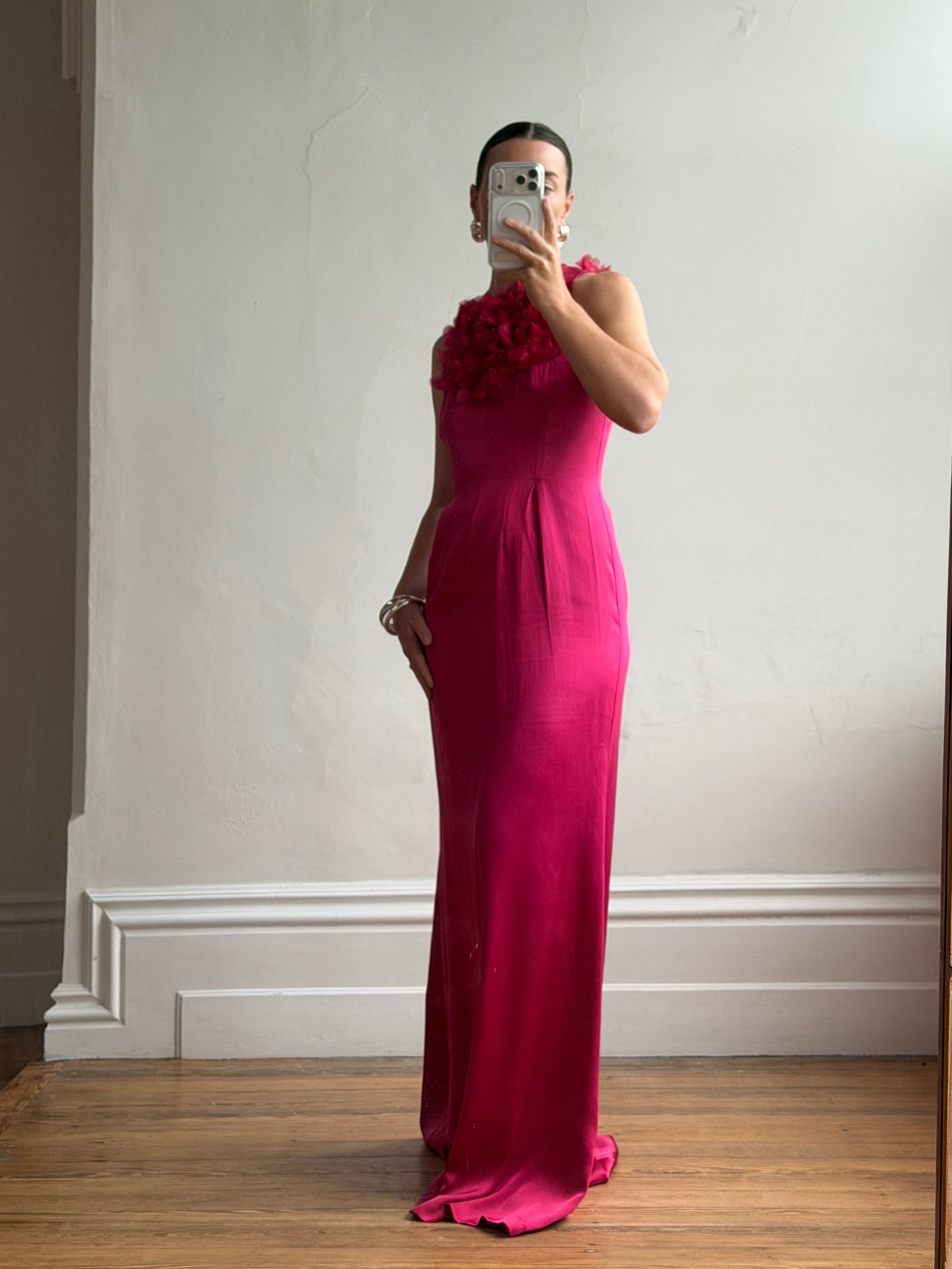 Vintage Valentino Pure Silk Organza Petal Gown Fuschia