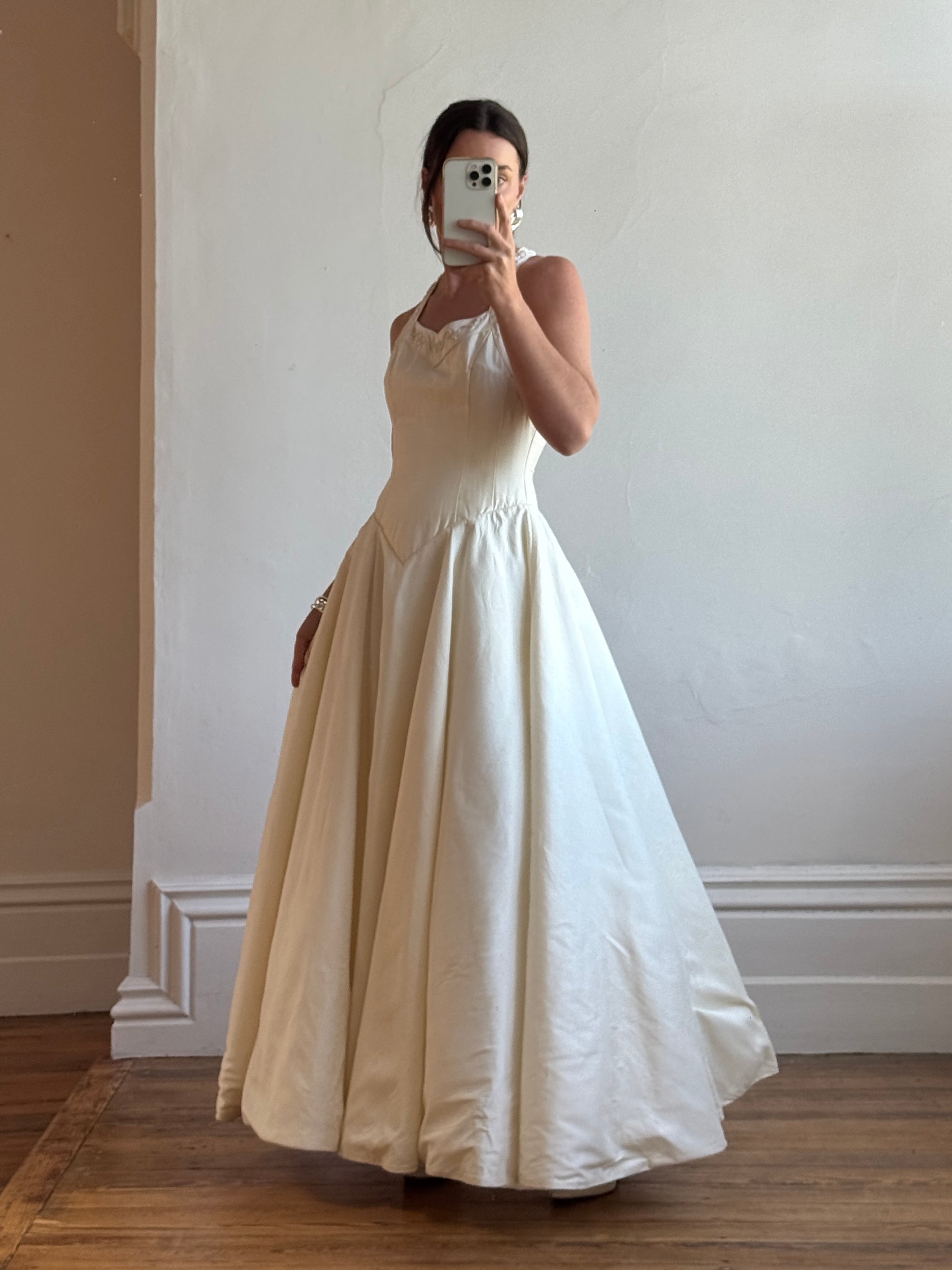 Vintage 90s Pure Silk Halter Princess Wedding Dress