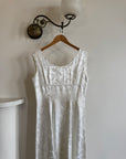 Vintage 50s Satin Jacquard Scalloped Bridal Dress