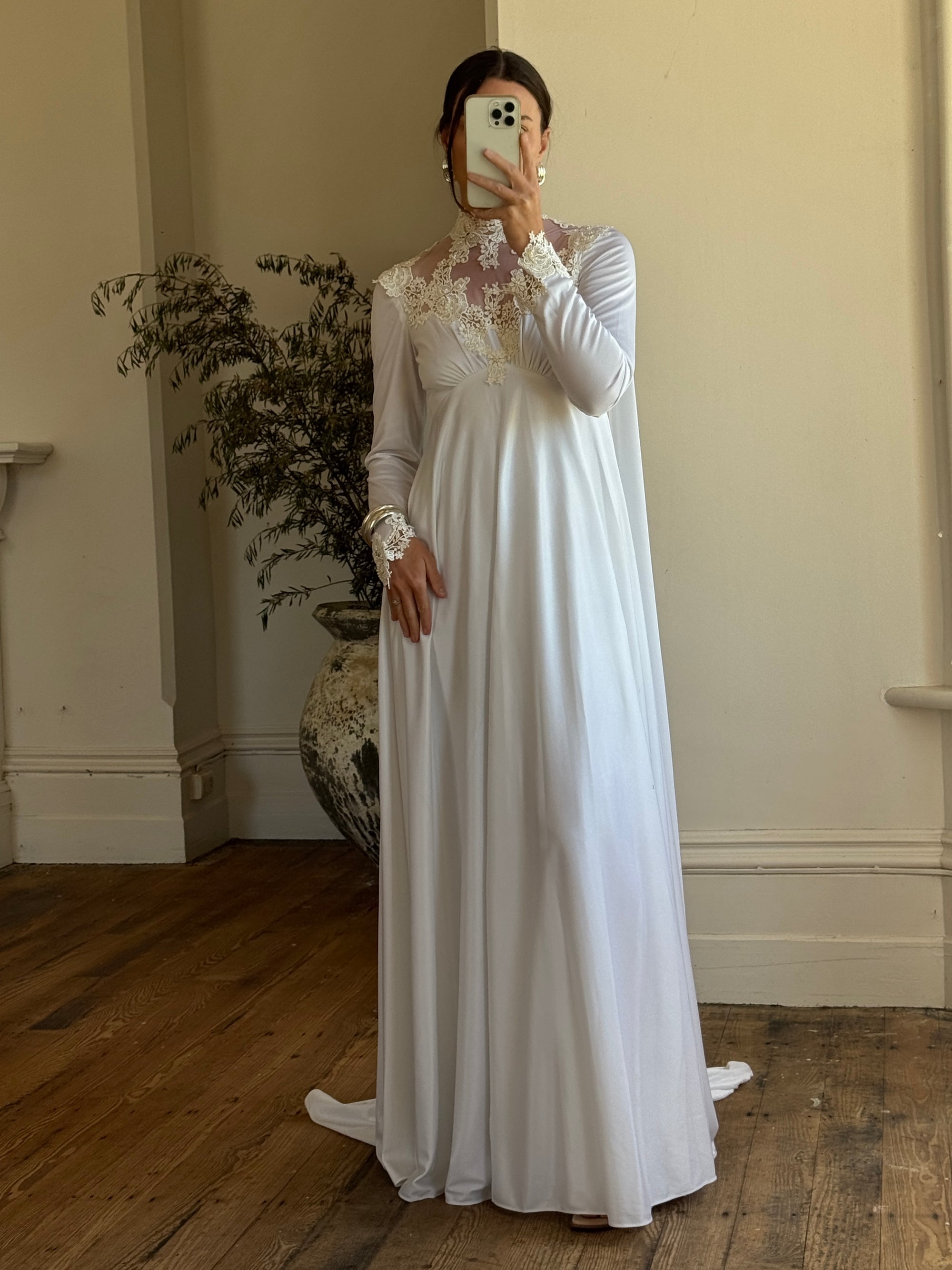 Vintage 60s Jersey and Lace Cape Wedding Dress