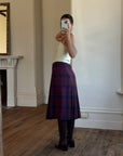Vintage Wool Blend Plaid Pleated Skirt Plum