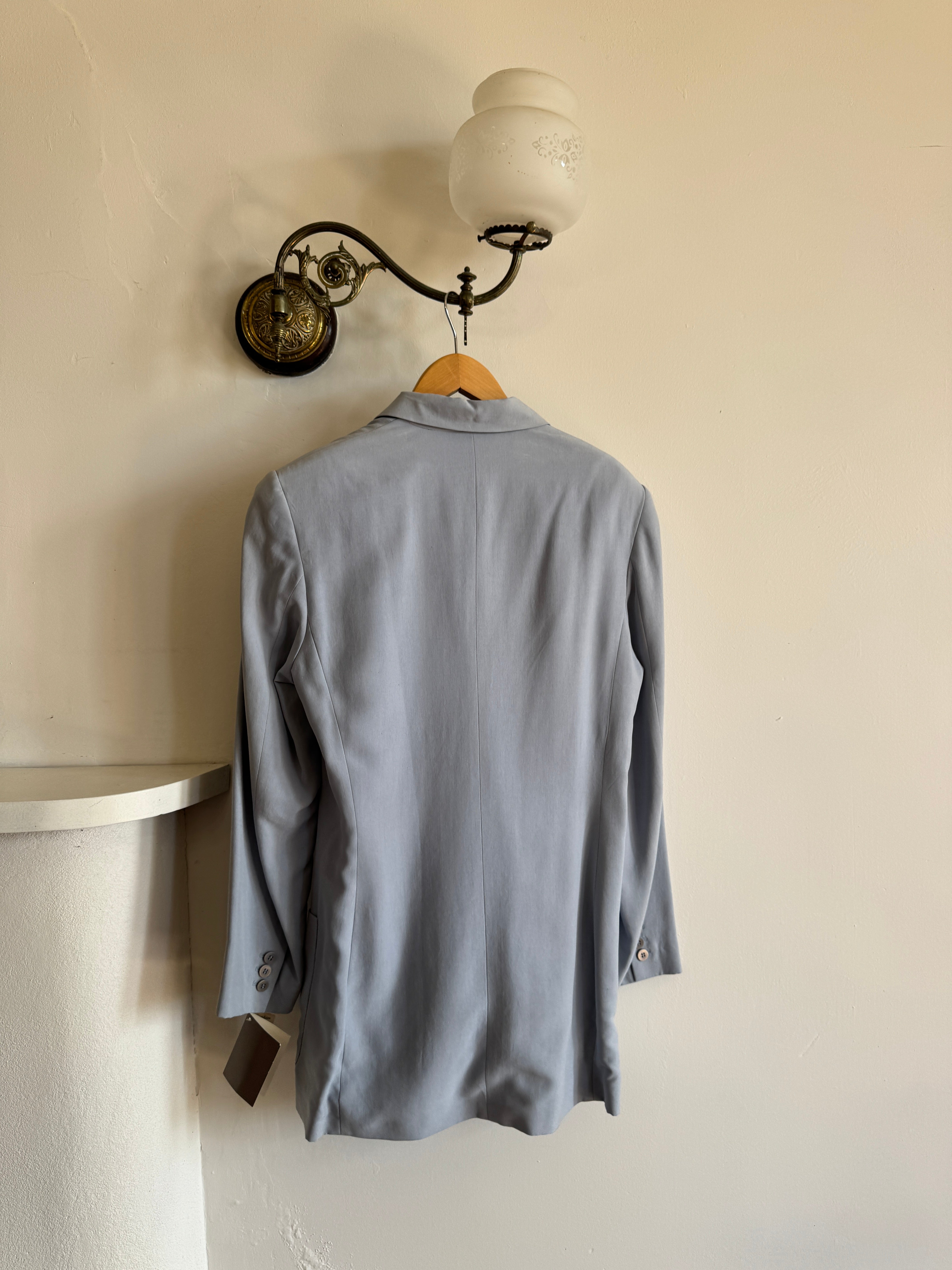 Vintage 90s Calvin Klein Pure Silk Double Breasted Blazer Dusty Blue