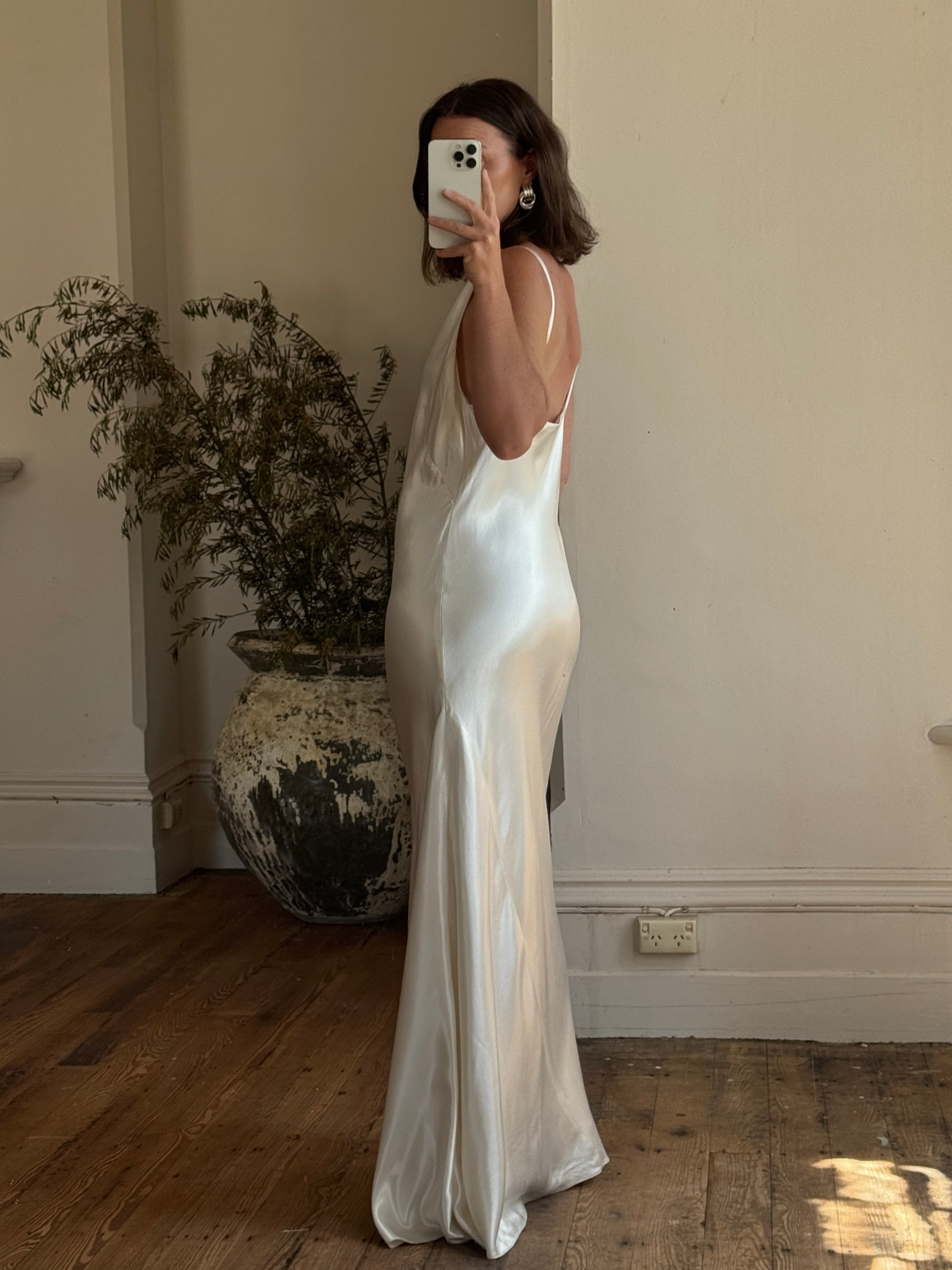 Vintage 90s Satin High Front Slip Wedding Gown