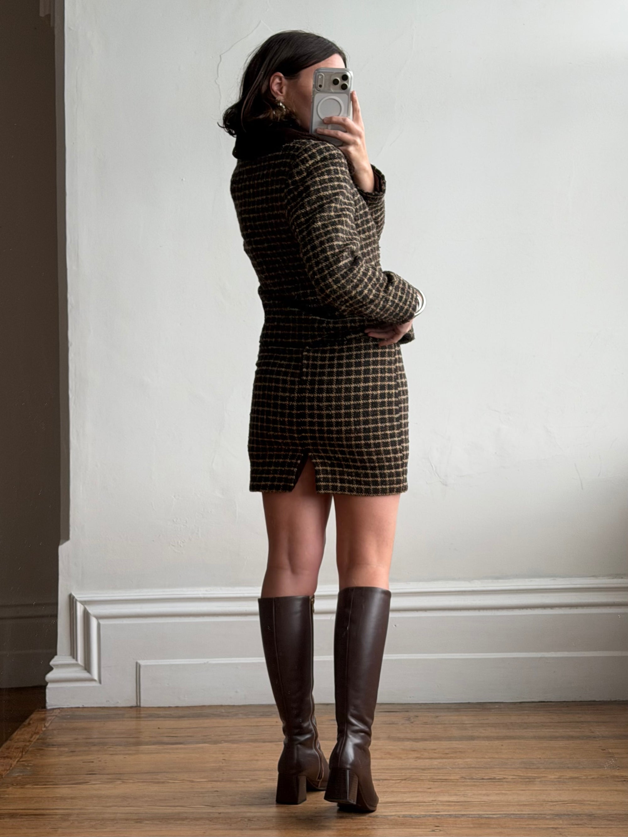 Vintage 90s Italian Chocolate Plaid Twin Faux Fur Set