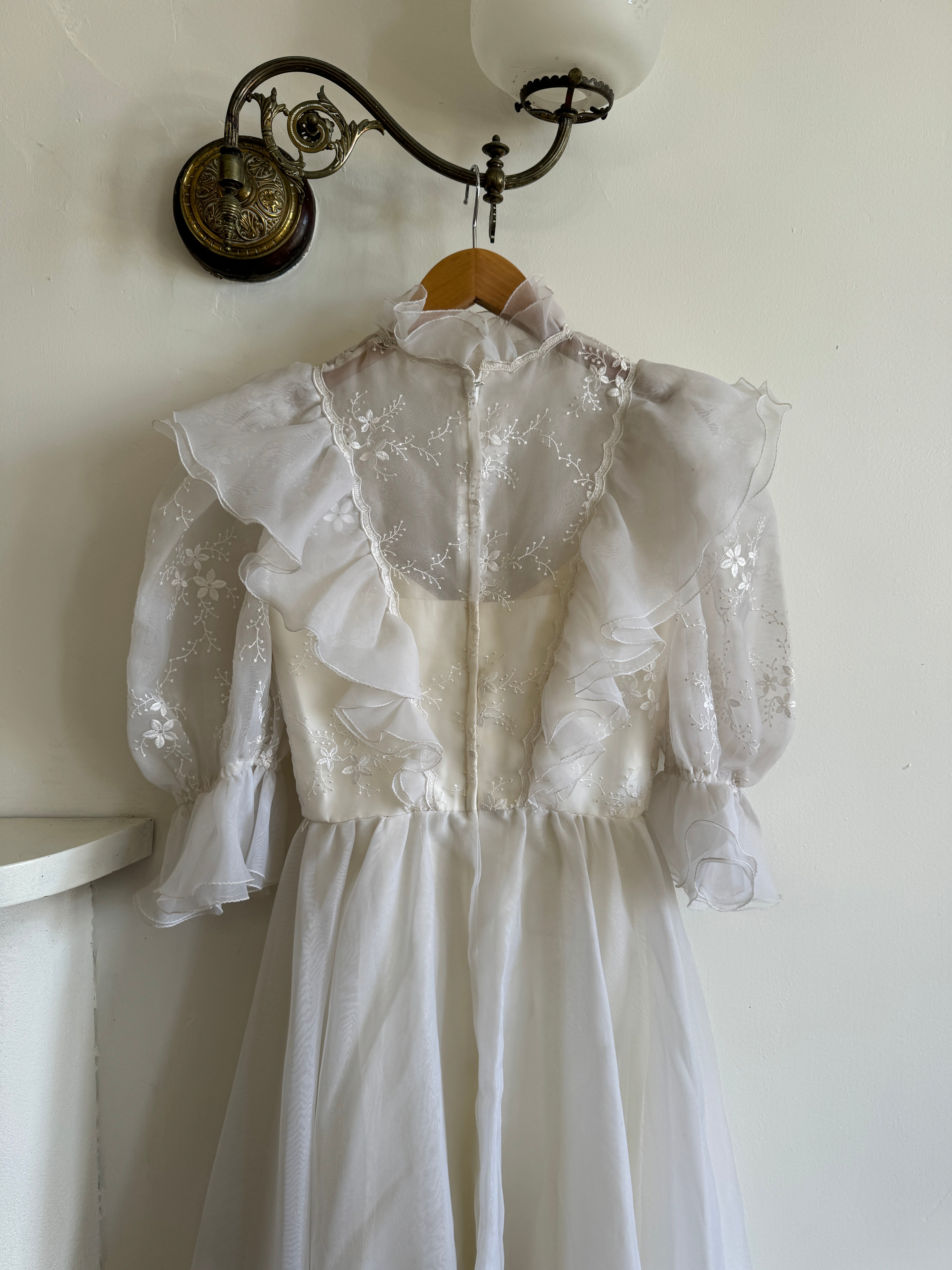 Vintage 80s Ruffled Sheer Organza Wedding Dress