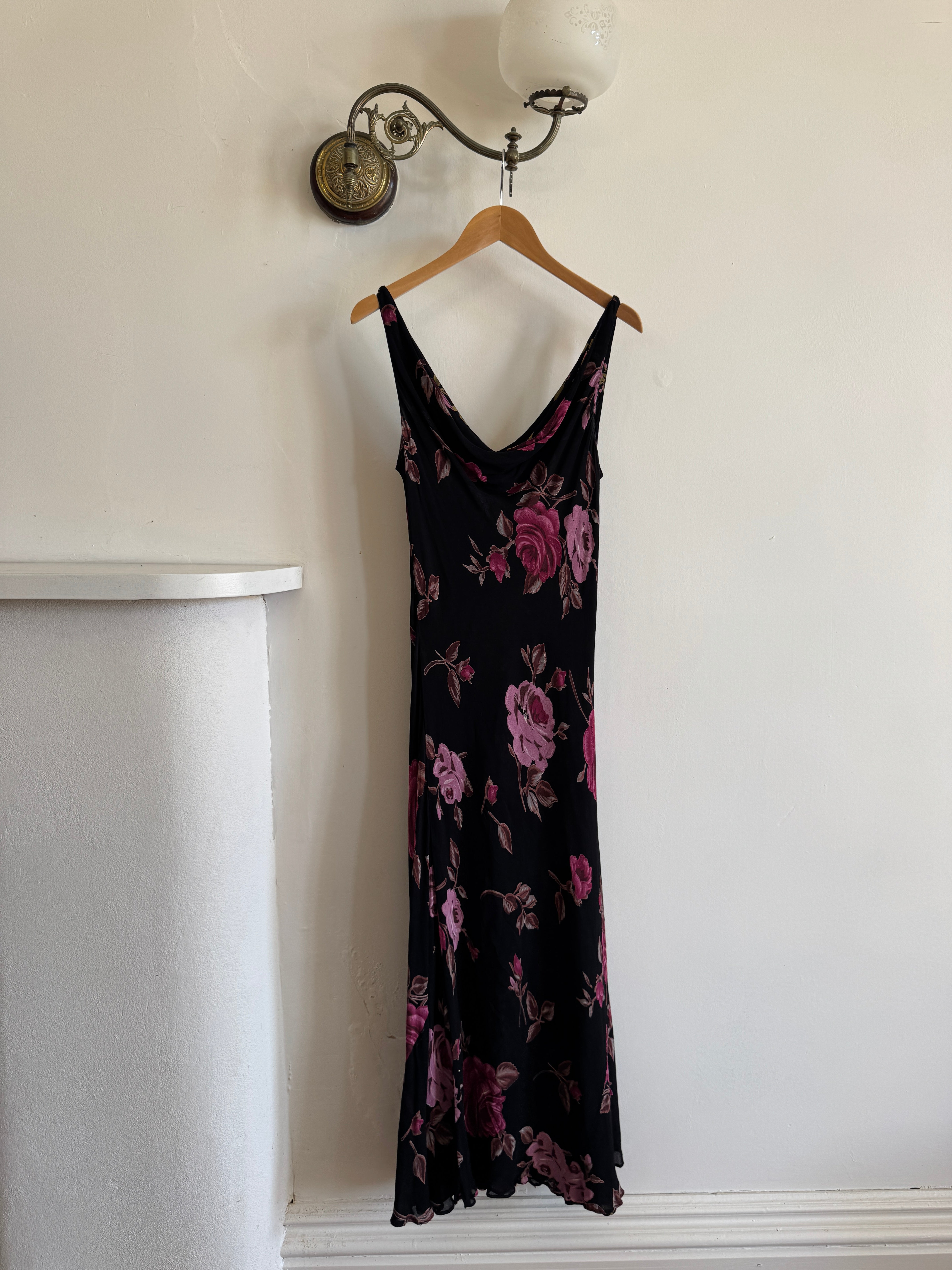 Vintage 90s Reversible Cowl Neck Floral Midi