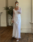 Vintage 90s Sheer Organza Long Sleeve Empire Bridal Dress