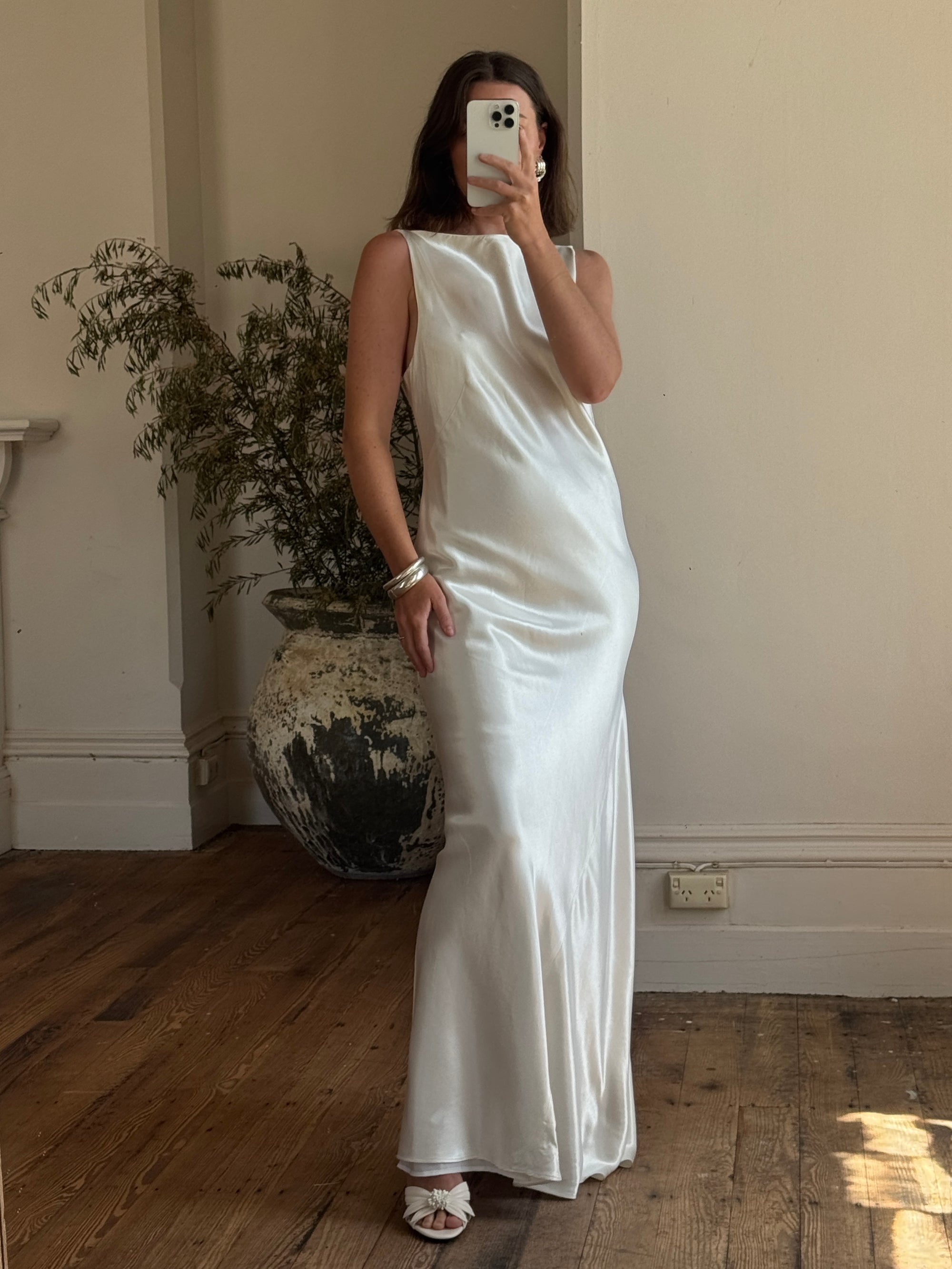 Vintage 90s Satin High Front Slip Wedding Gown