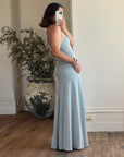 Vintage 70s Lurex Ice Blue Halter Maxi Dress