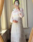 Vintage 60s Polka Dot Long Sleeved Wedding Dress Ivory