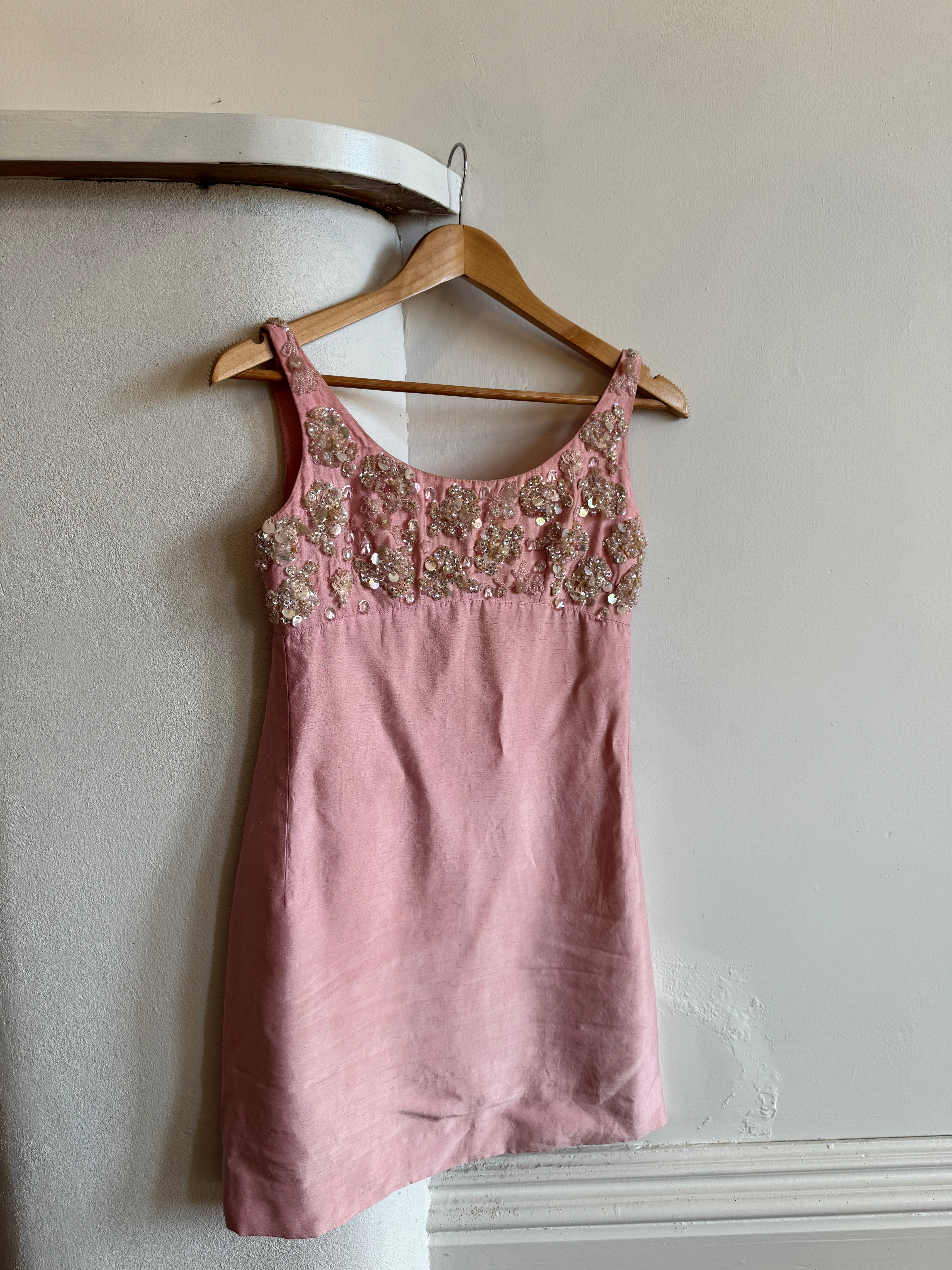 Vintage 60s Beaded Mod Mini Dress Candy Pink