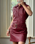 Vintage 90s Burgundy Leather Zip Front Dress