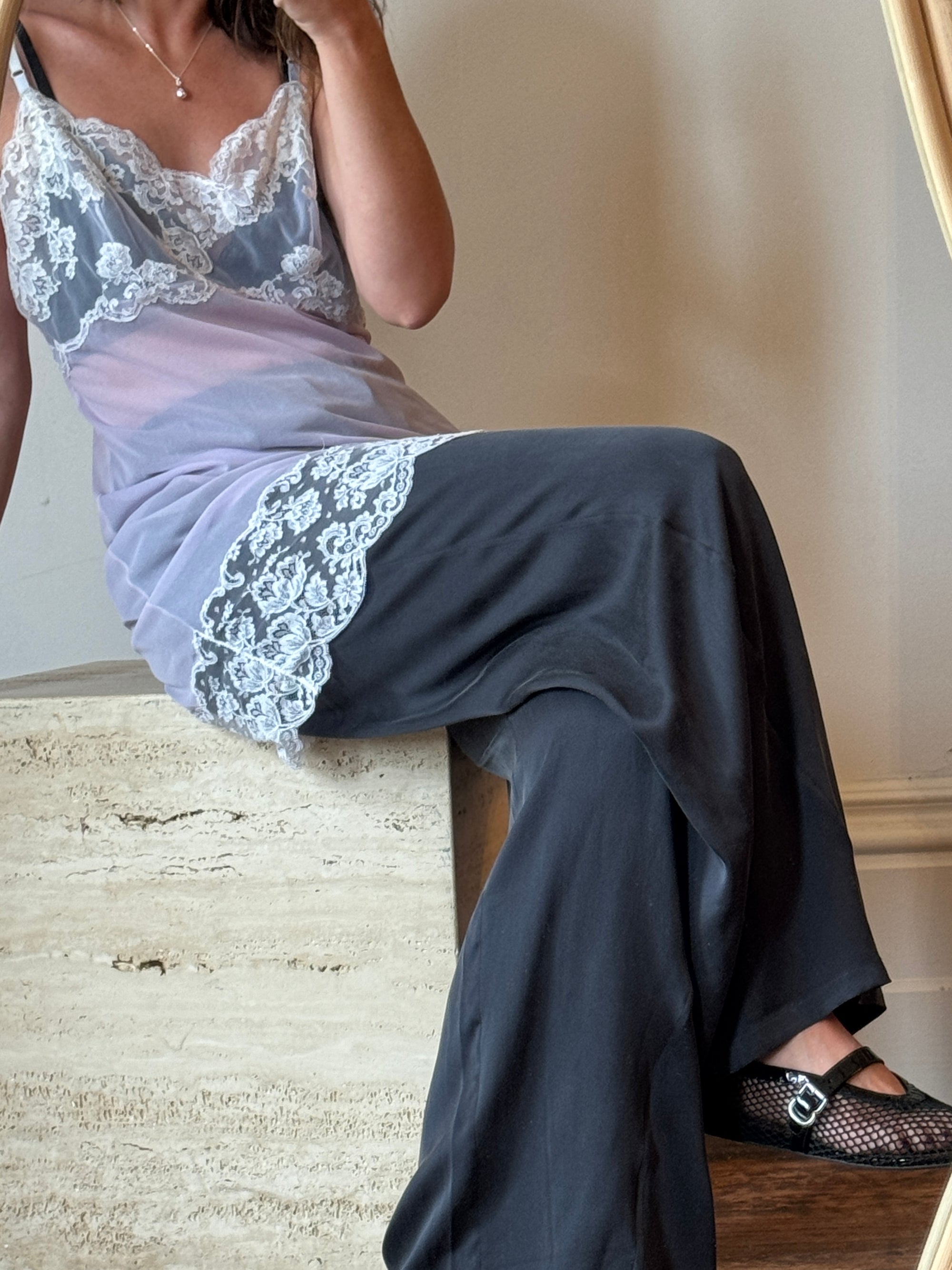 Vintage Cloudy Lilac Lace Slip Dress