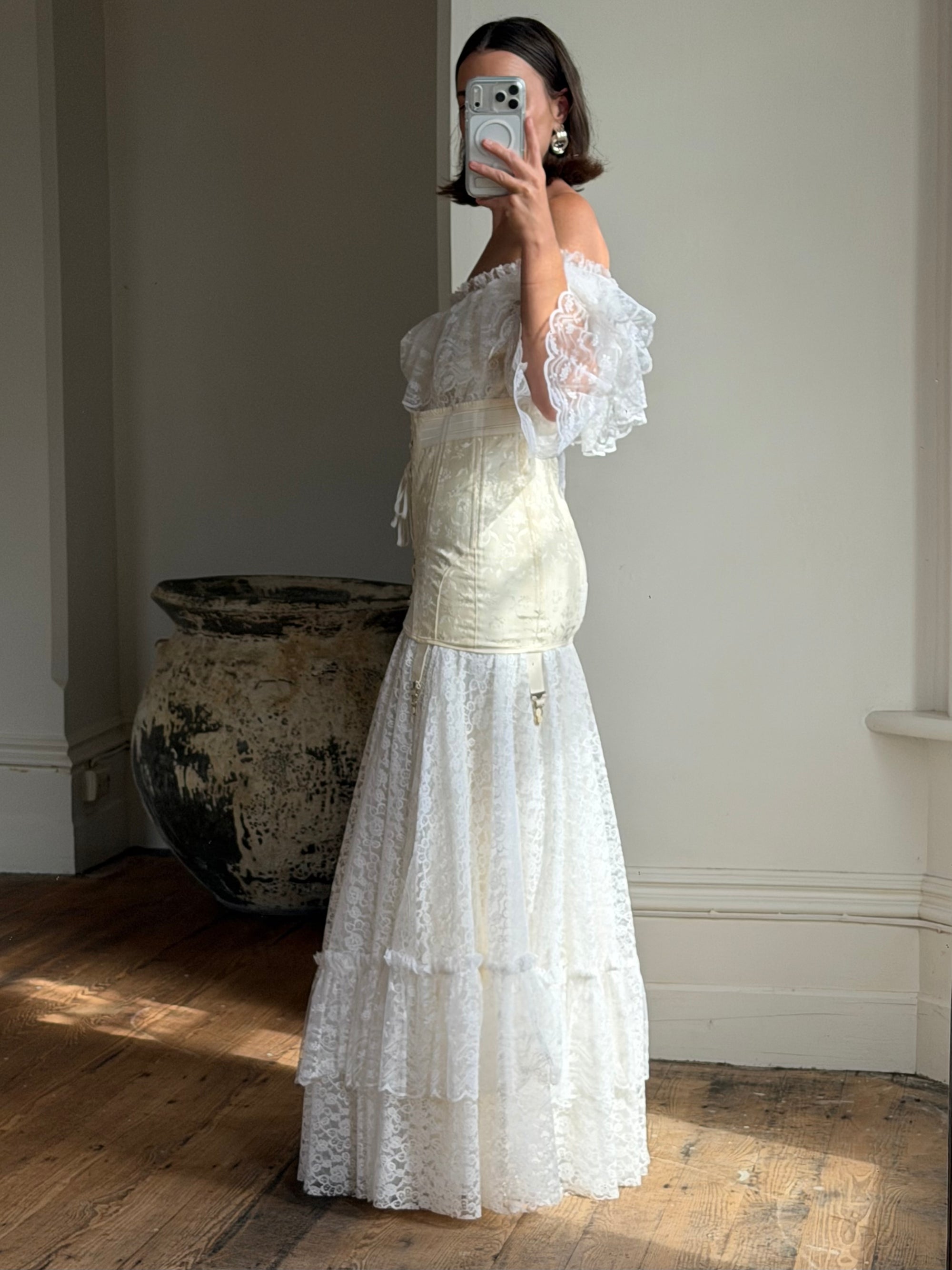 Vintage 70s Lace Prairie Wedding Dress