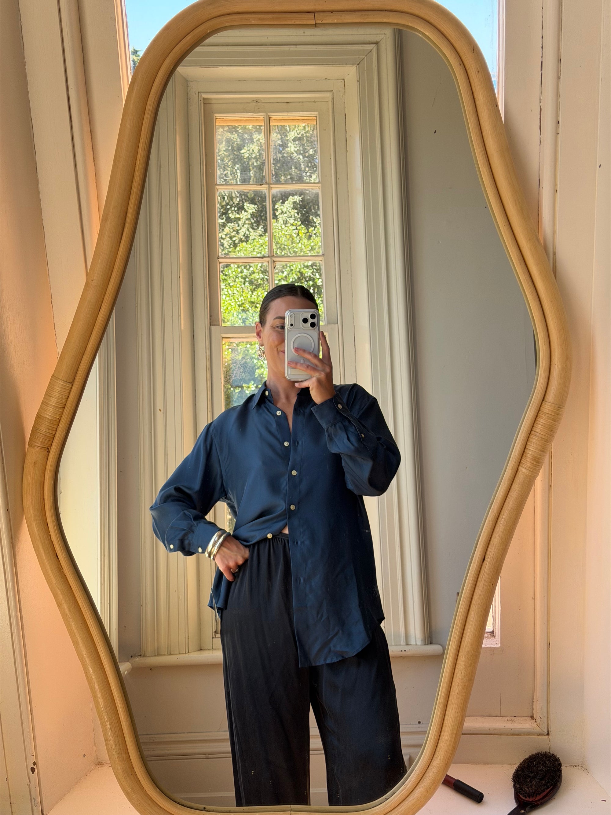 Vintage 90s Ralph Lauren Silk Shirt Teal