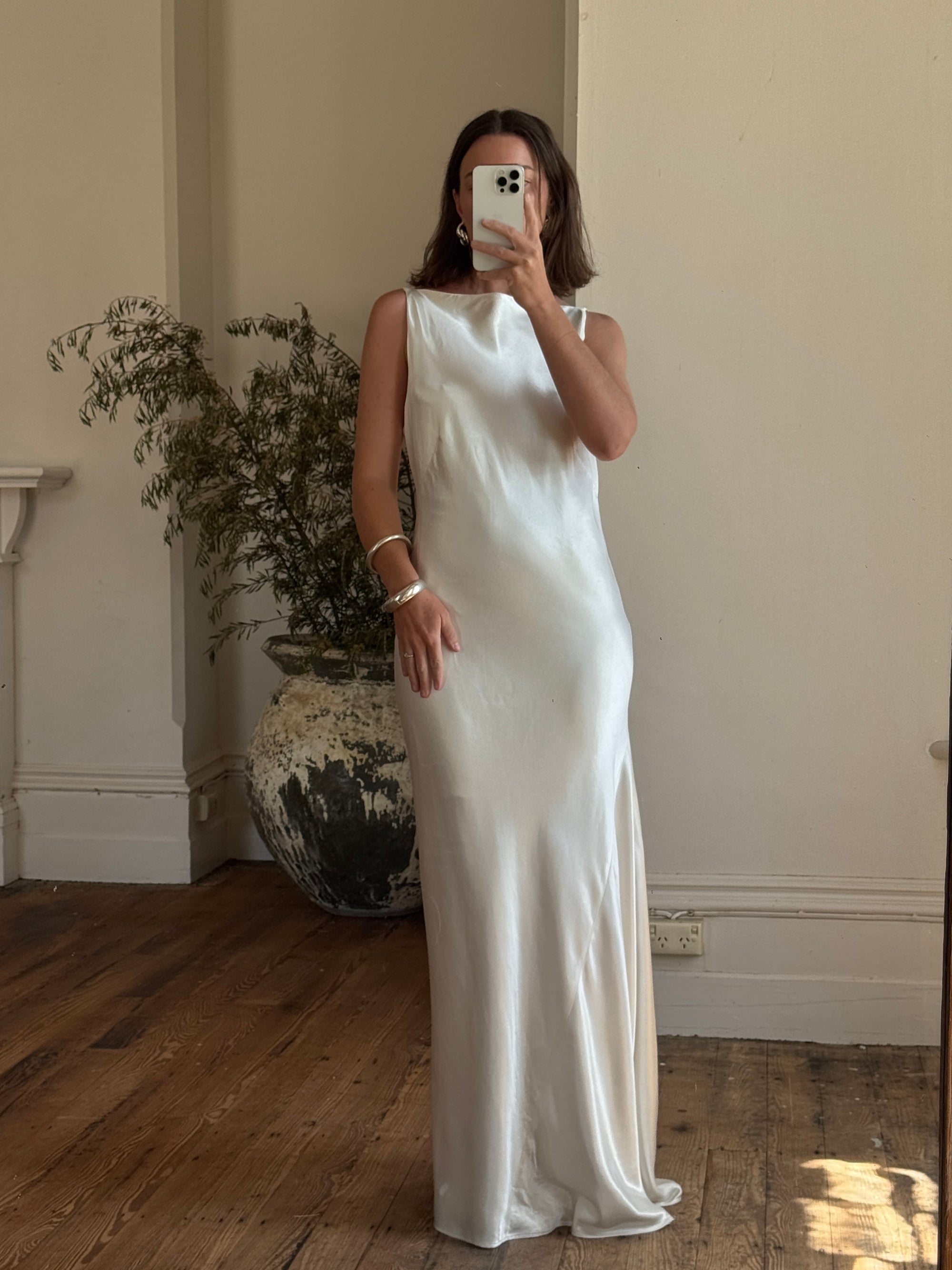 Vintage 90s Satin High Front Slip Wedding Gown