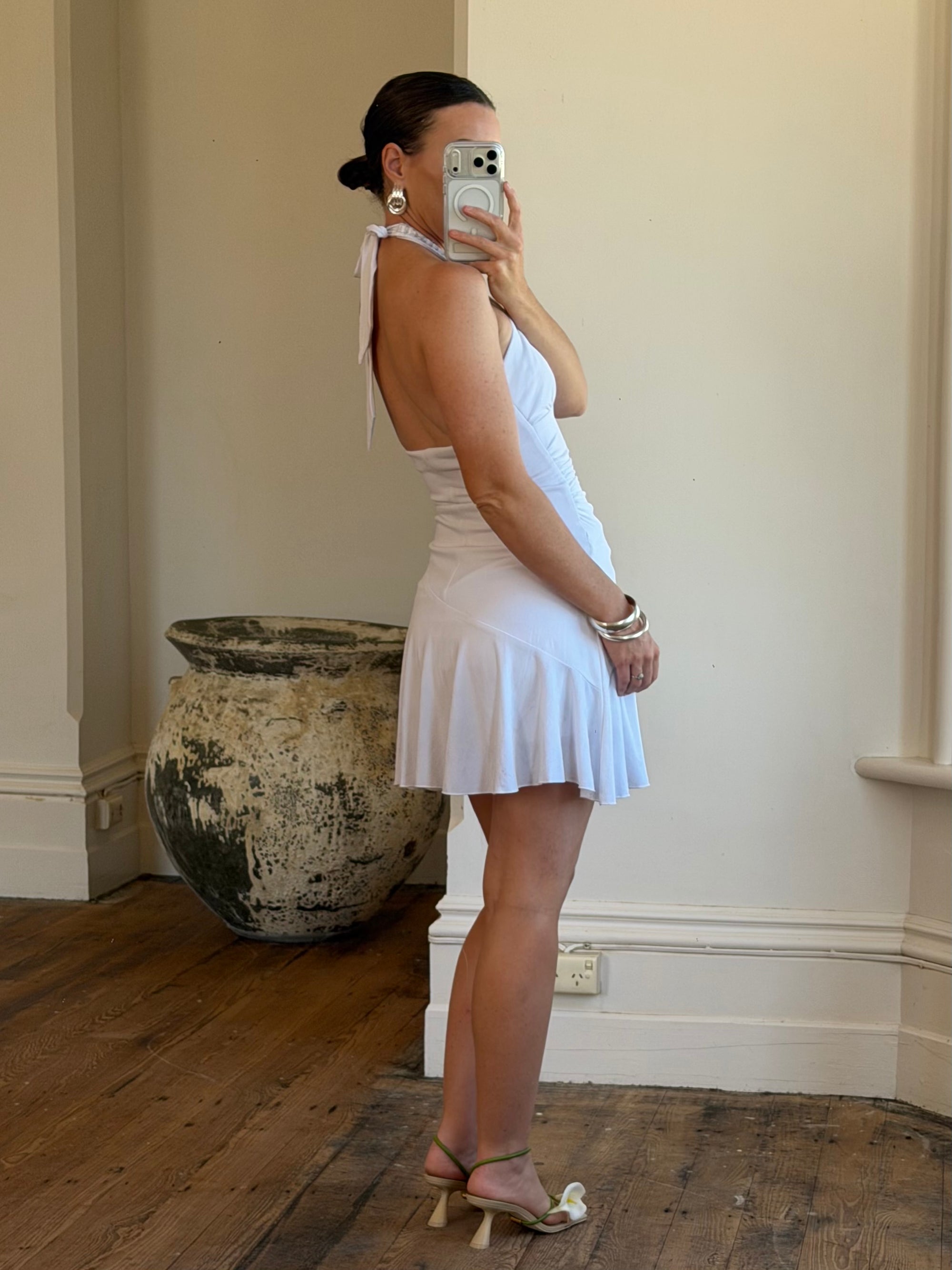 Vintage Y2K Jersey Halter Mini Dress White