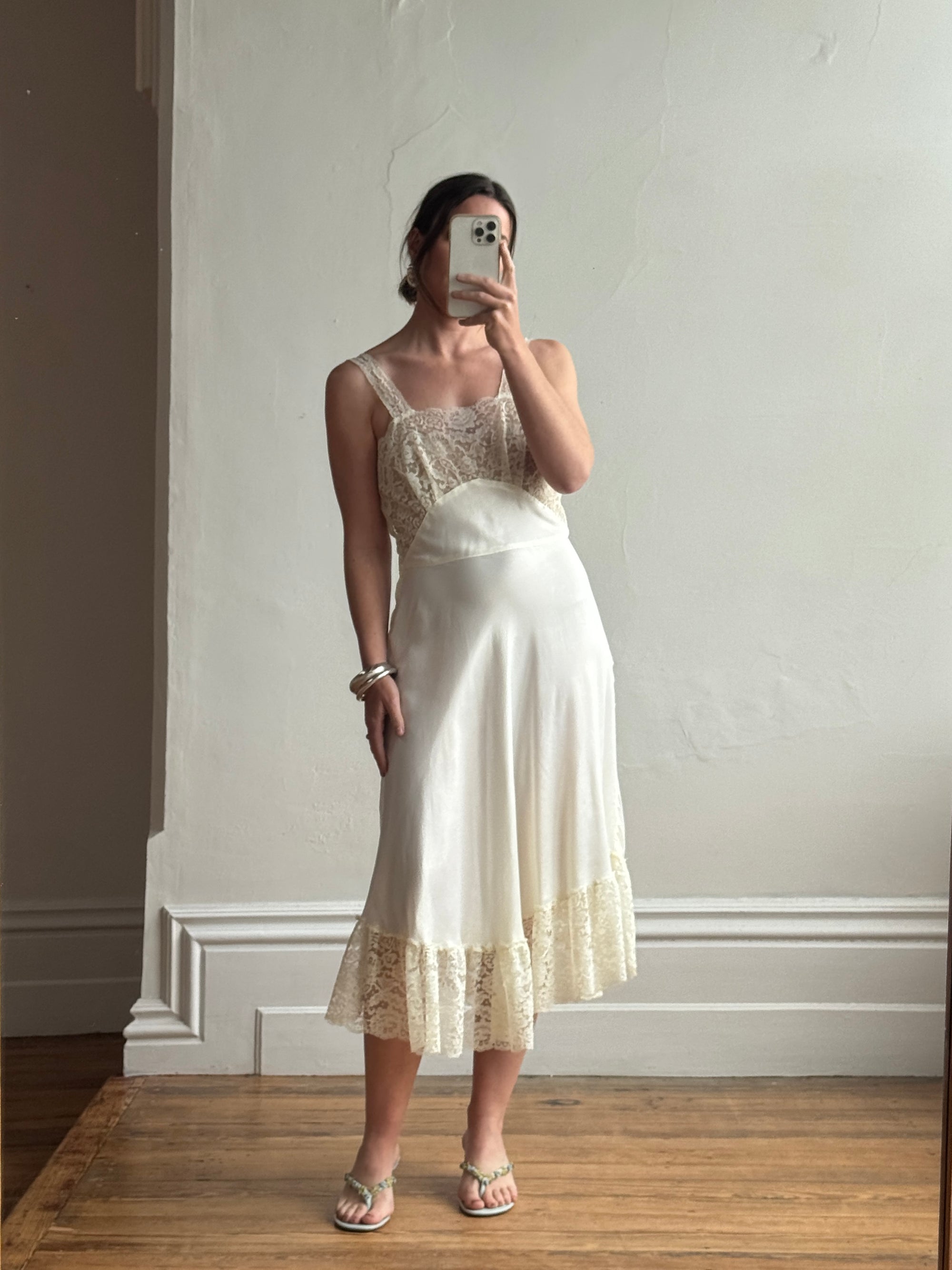 Vintage 40s Bias Cut Satin Bridal Slip Ivory