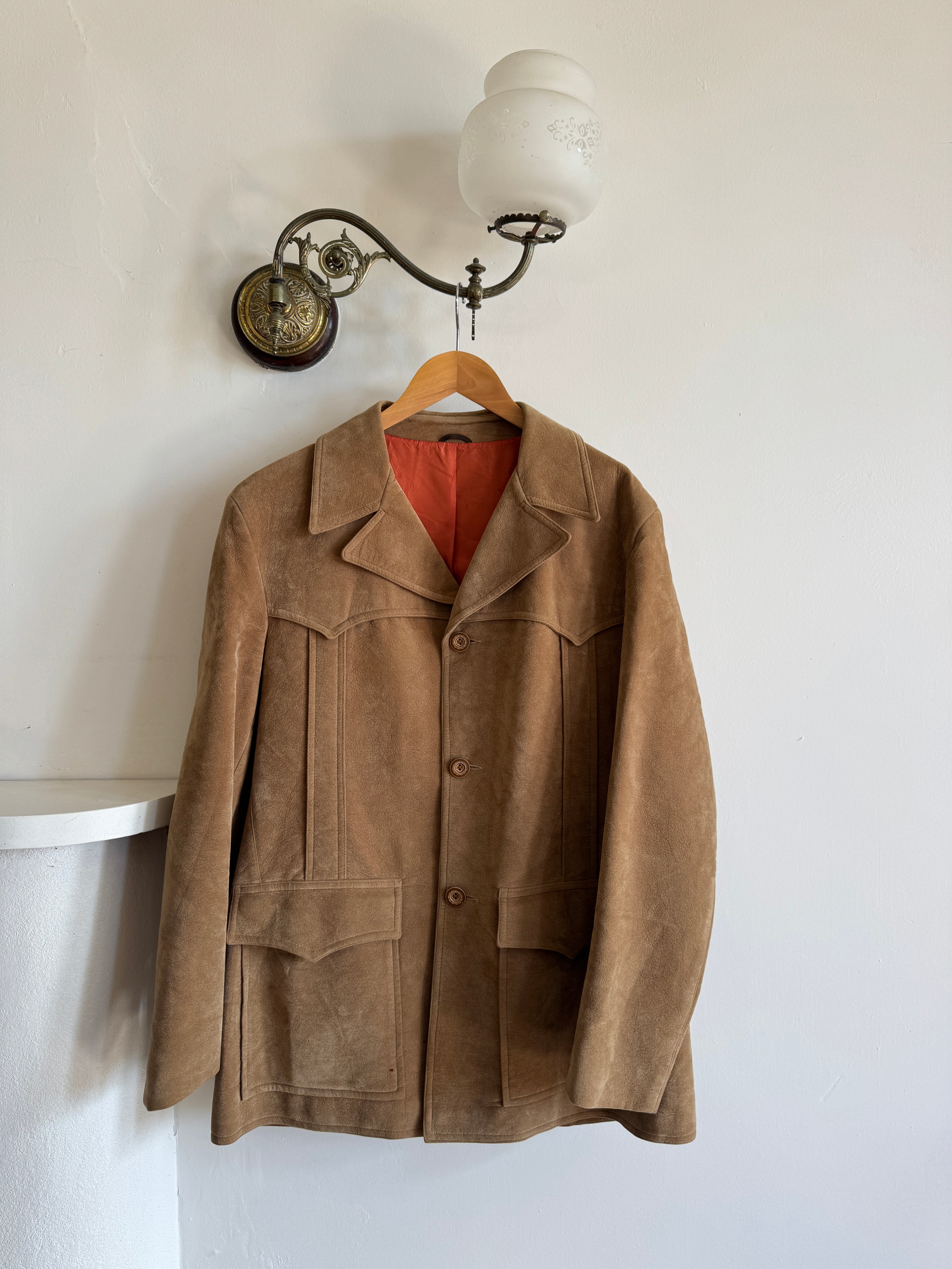 Vintage 70s Western Faux Suede Tan Coat