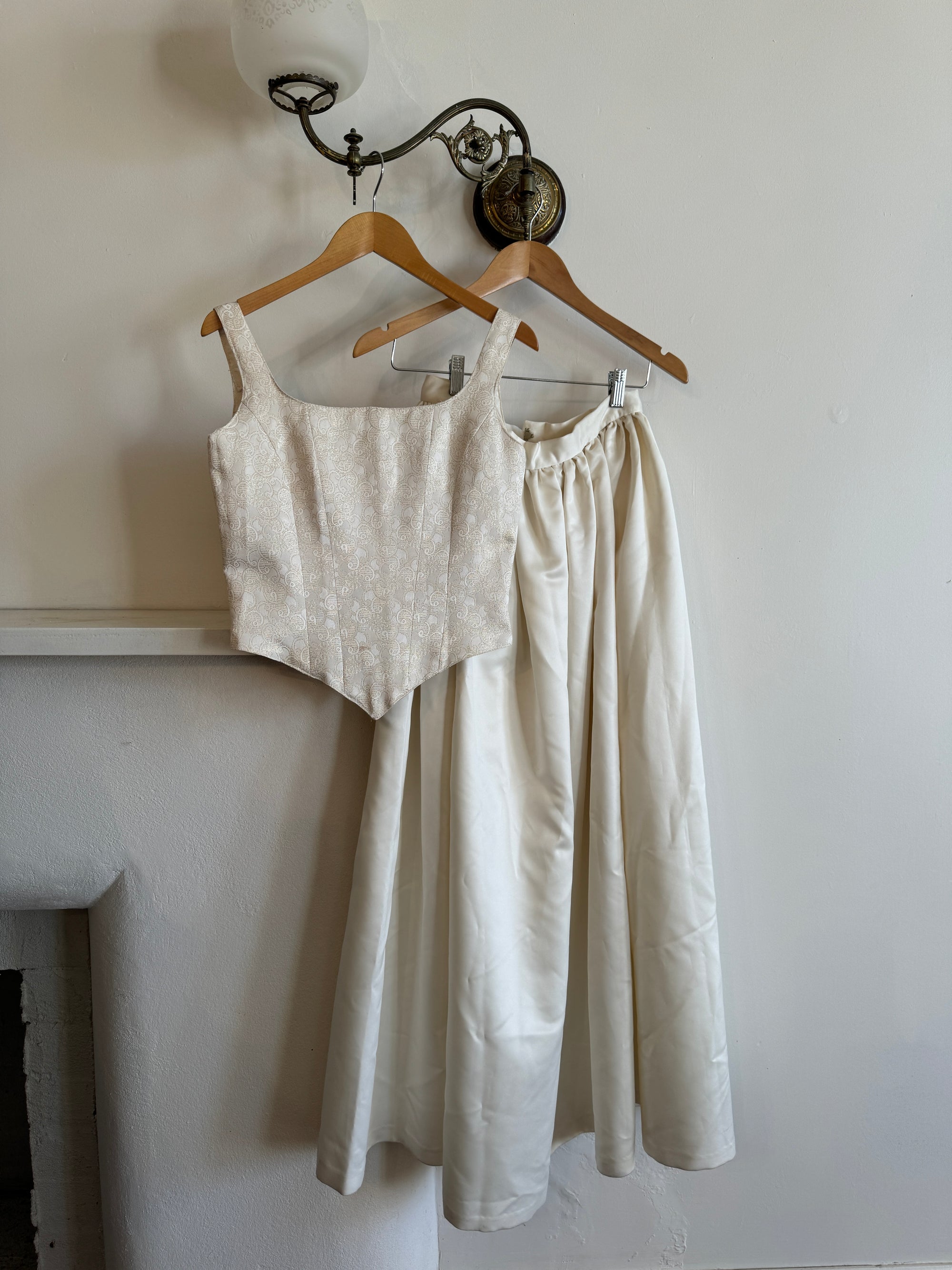 Vintage 90s Jacquard Bodice and Satin Skirt Bridal Set