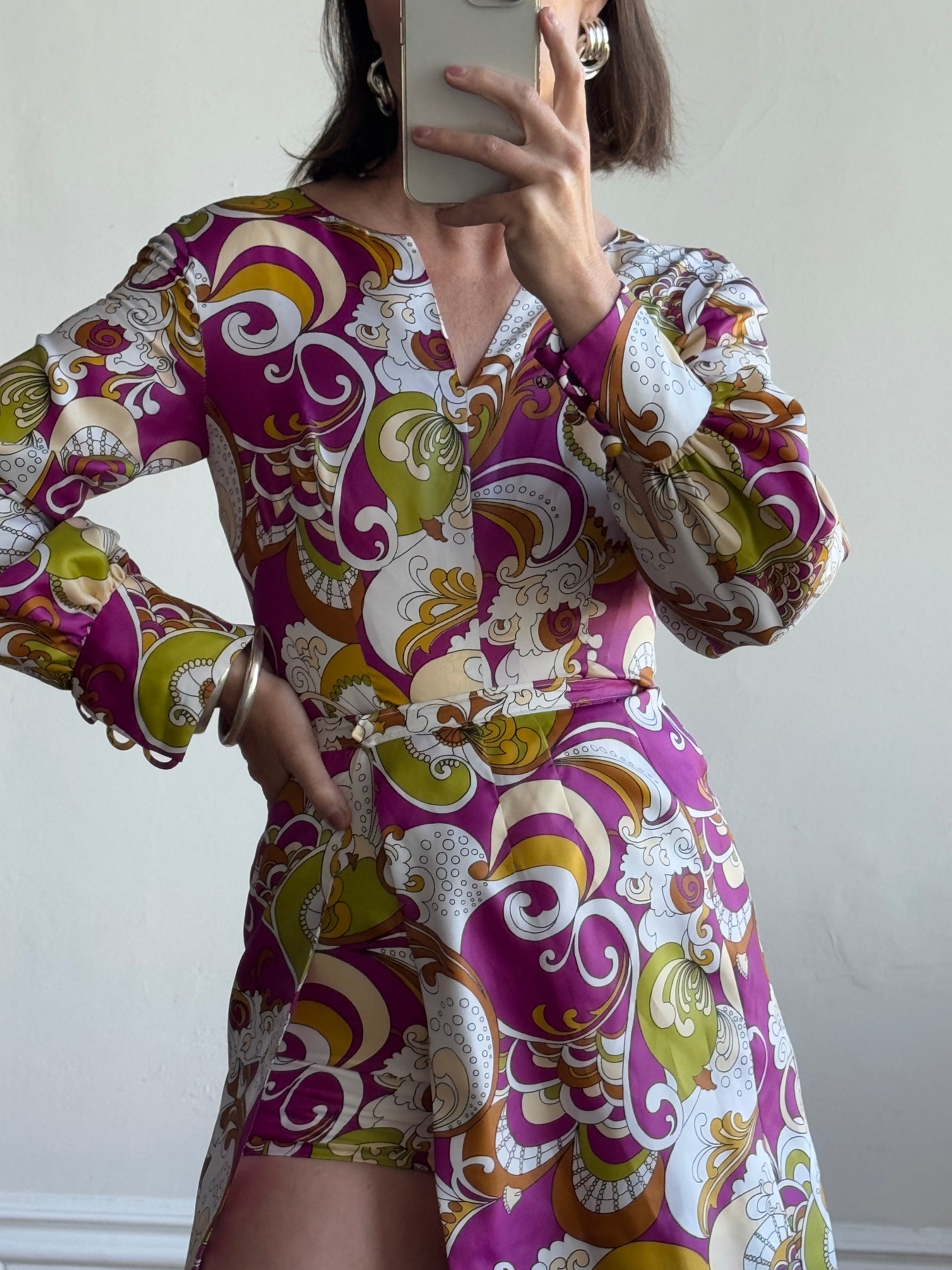 Vintage 60s Psychedelic Micro Mini Playsuit With Skirt