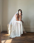 Vintage 90s Ivory Strapless Wedding Dress with Chiffon High Split