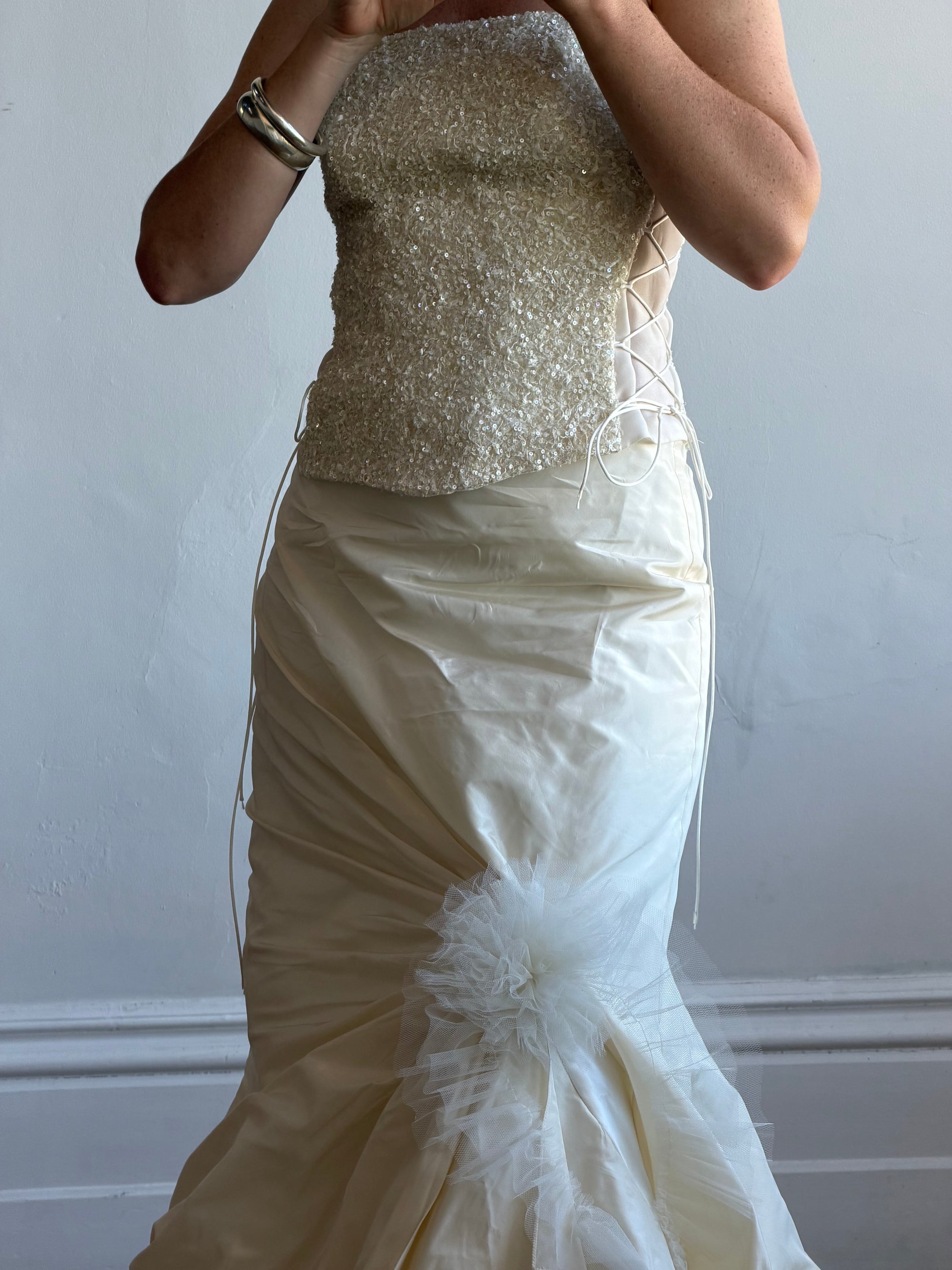 Vintage 90s Italian Pure Silk Taffeta and Sequin Bridal Set