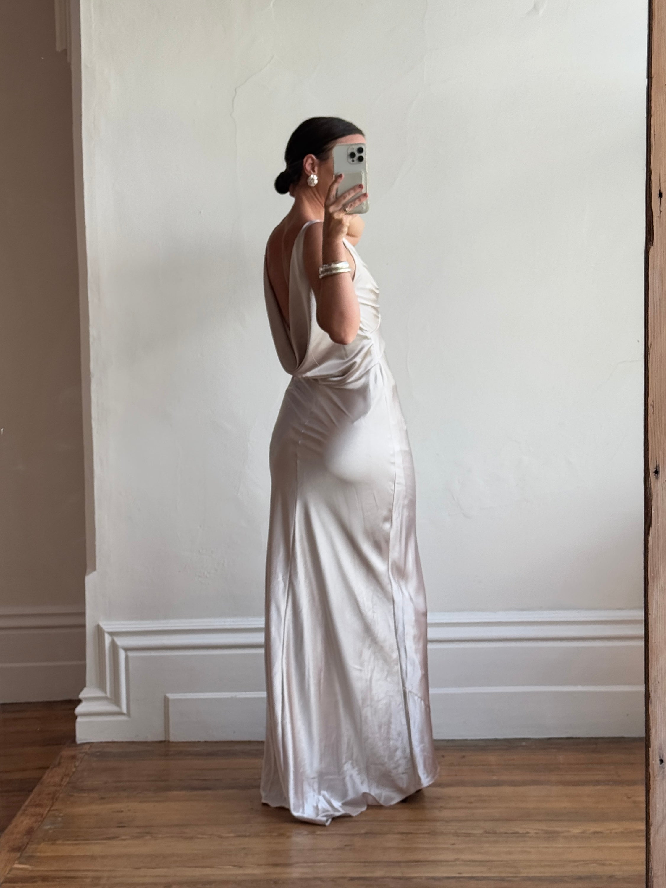 Vintage 90s Australian Made Backless Shell Satin Dress