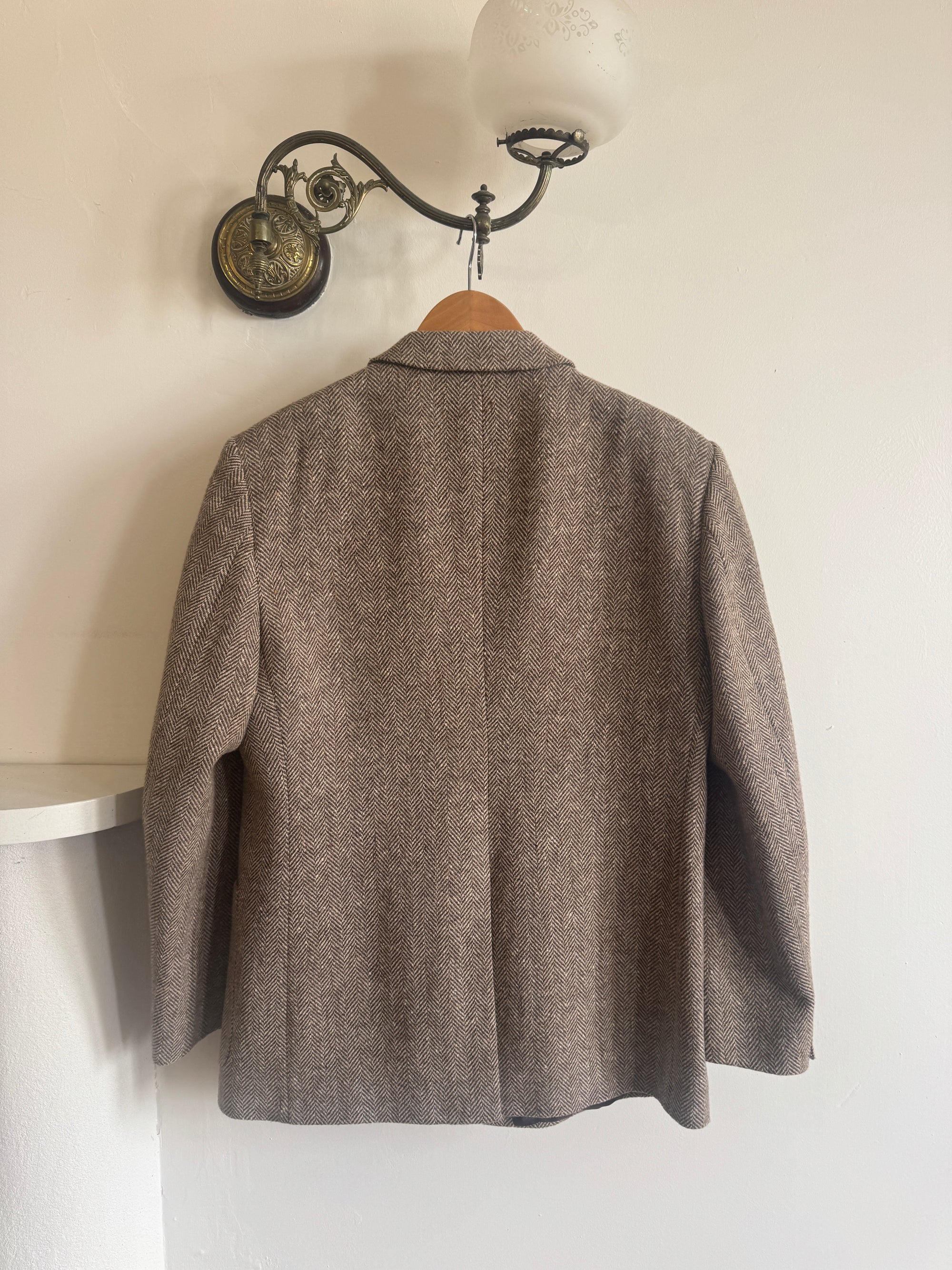 Vintage 60s Wool Plaid Blazer Brown Herringbone