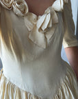 Vintage 90s Silk Dupion Rosette Bridal Midi Gown