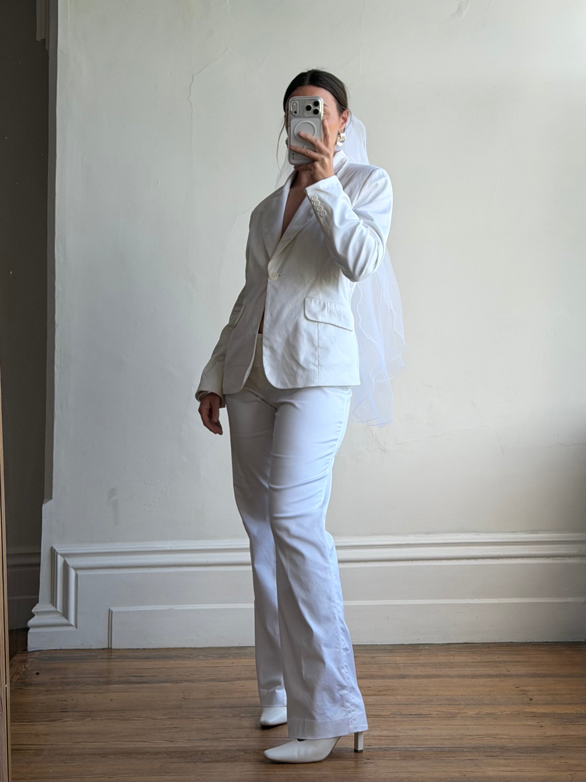 Vintage 90s Low Waist Trouser and Blazer Suit Set Ivory