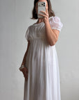 Vintage 70s White Chiffon Smocked Puff Sleeve Wedding Dress