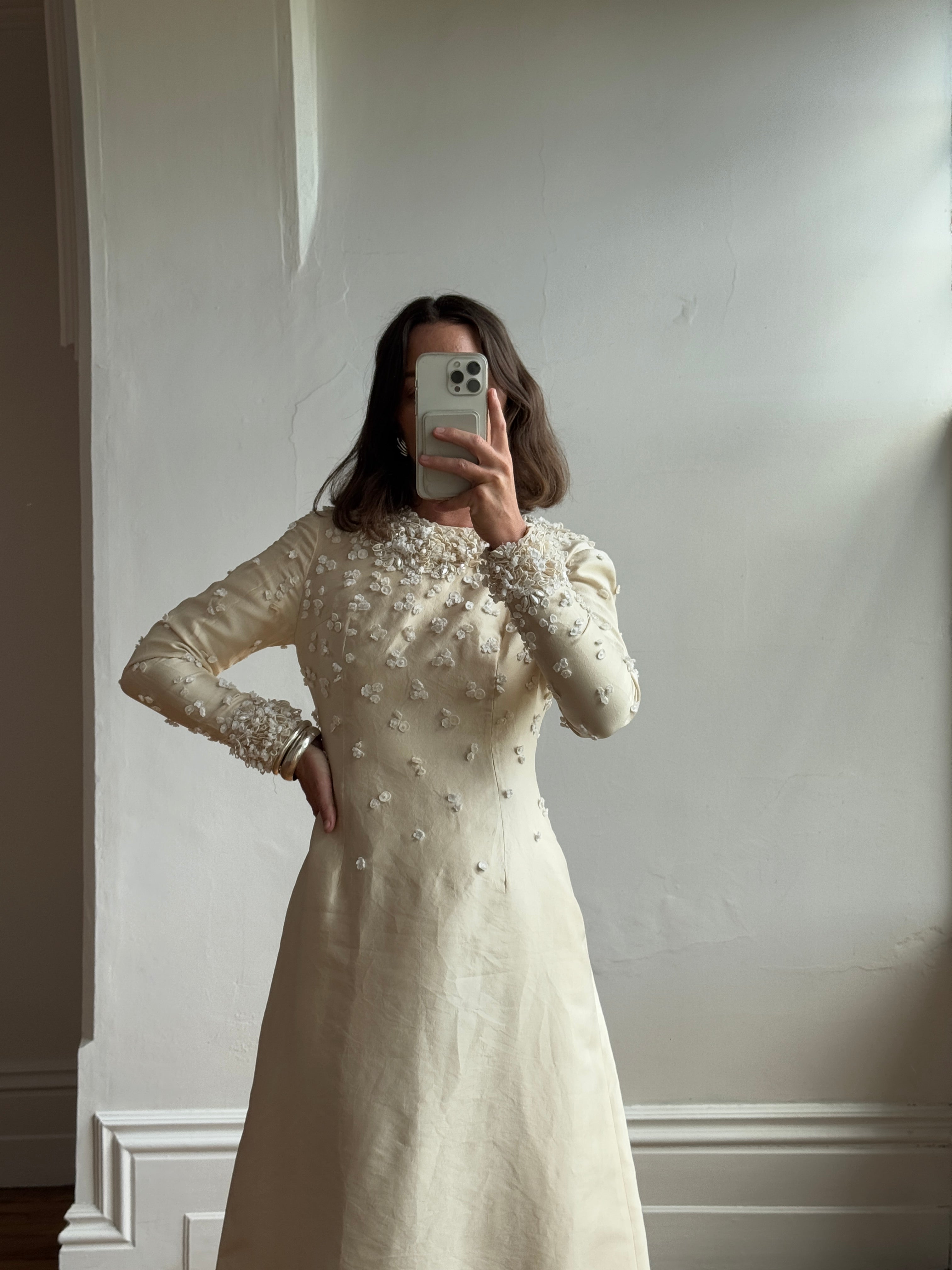 Vintage 60s Embellished Italian Made Silk and Wool Wedding Gown