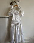 Vintage 80s Satin Drop Waist Wedding Gown