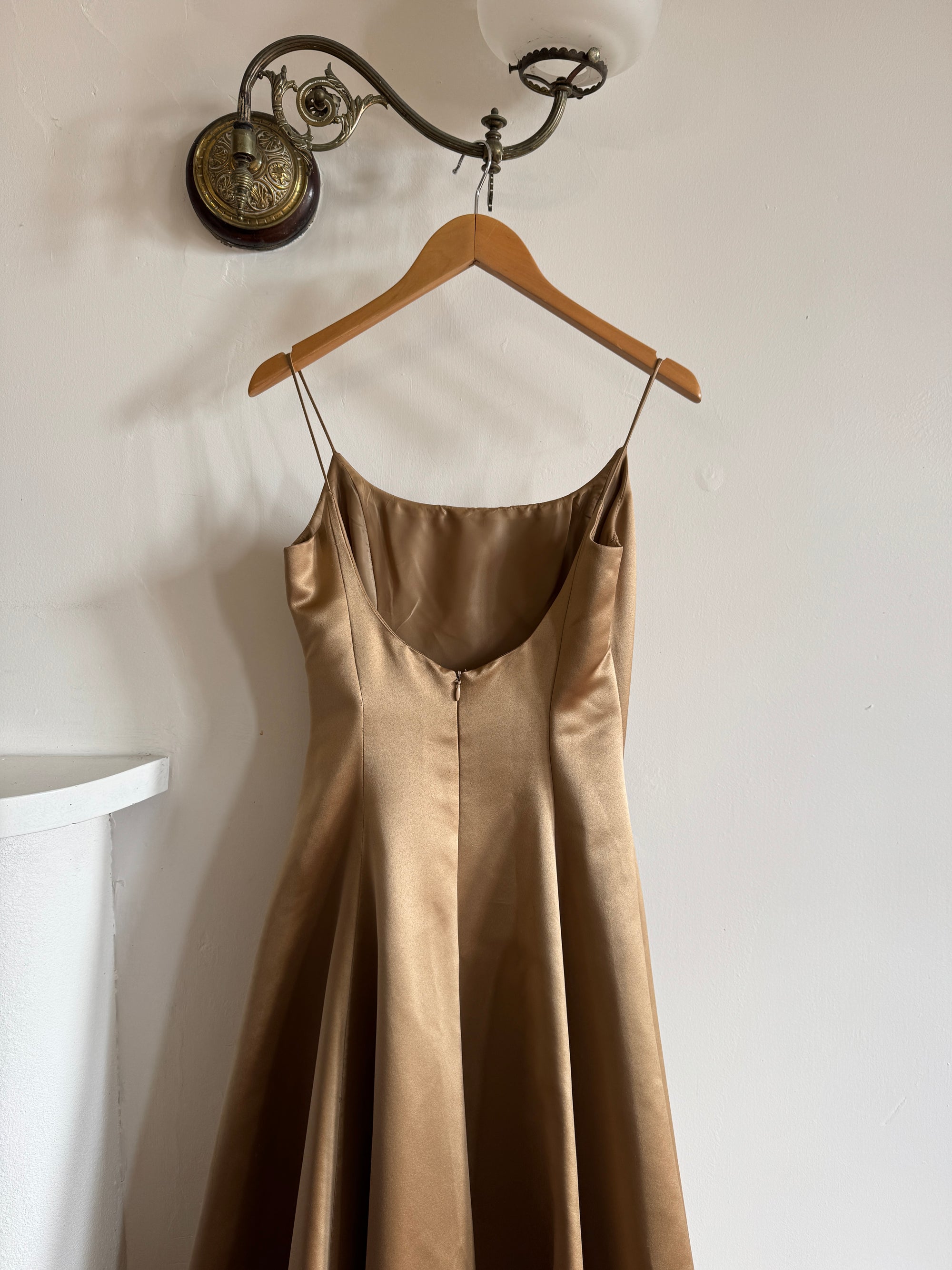 Vintage 90s Ralph Lauren Brass Satin Gown