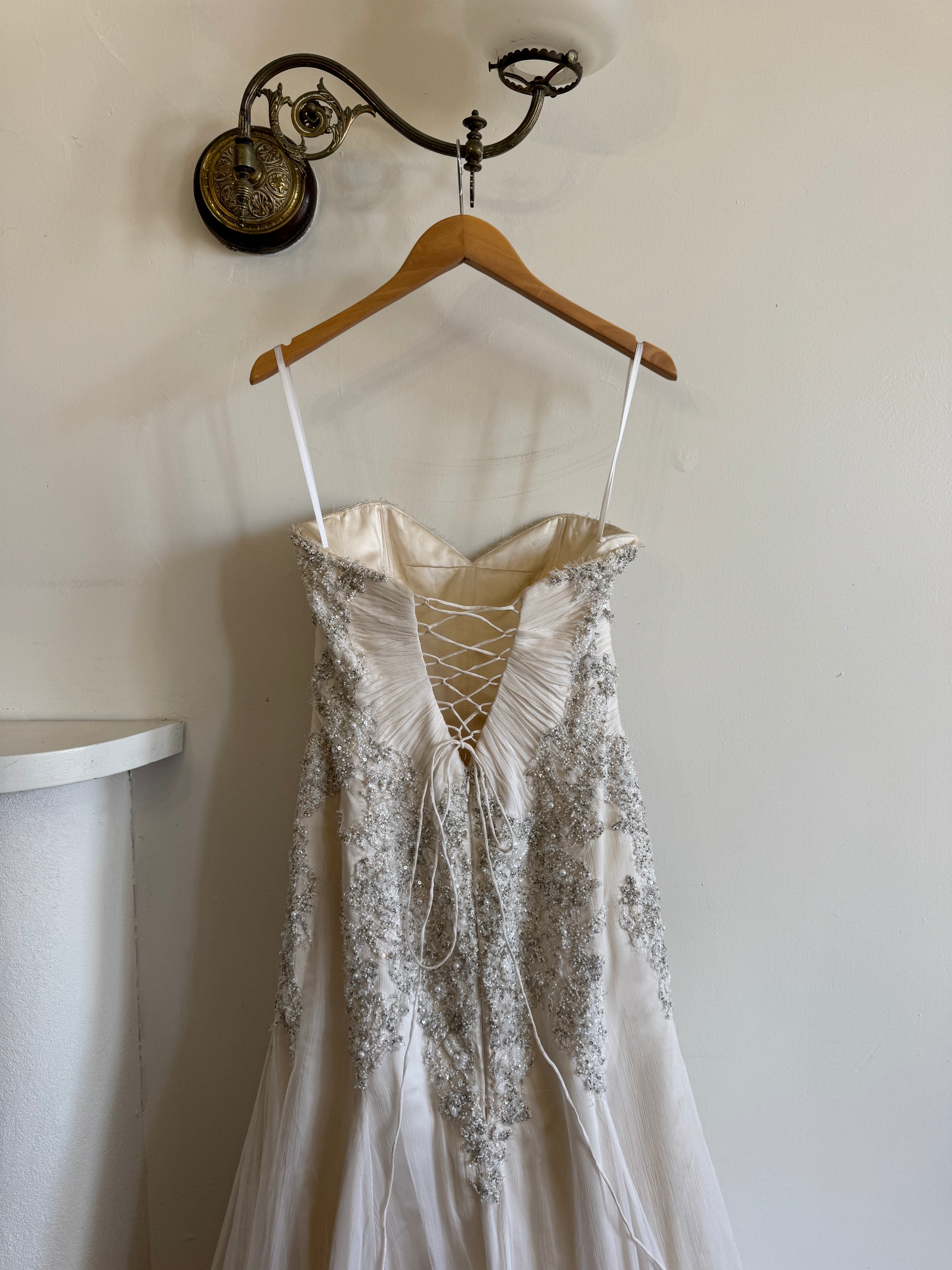 Vintage 90s Pure Silk Couture Drop Waist Wedding Gown