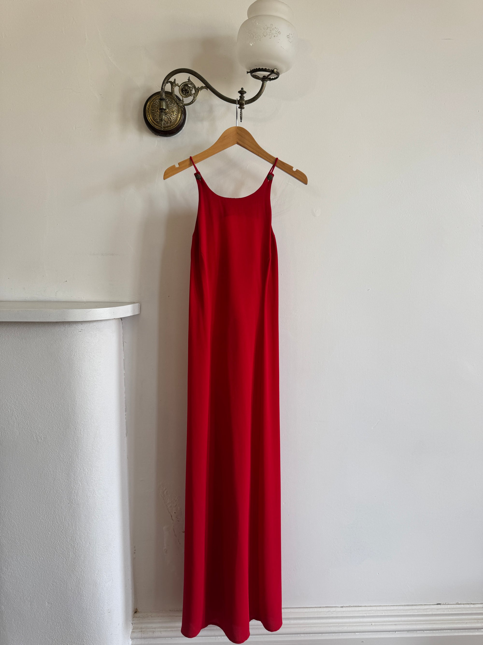 Vintage 90s Crimson Crepe High Front Dress