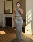 Vintage 90s Pure Silk High Front Embellished Lavender Gown