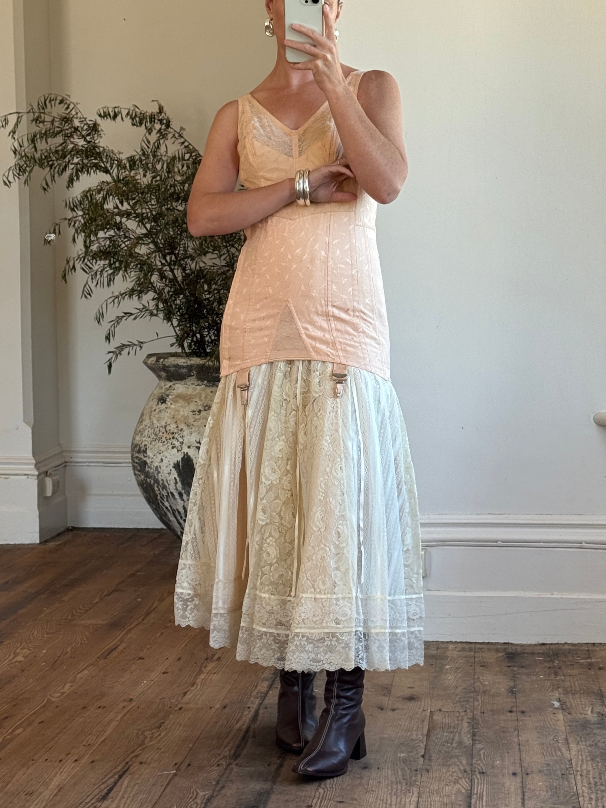 Vintage 40s Apricot Corset Lingerie Onepiece