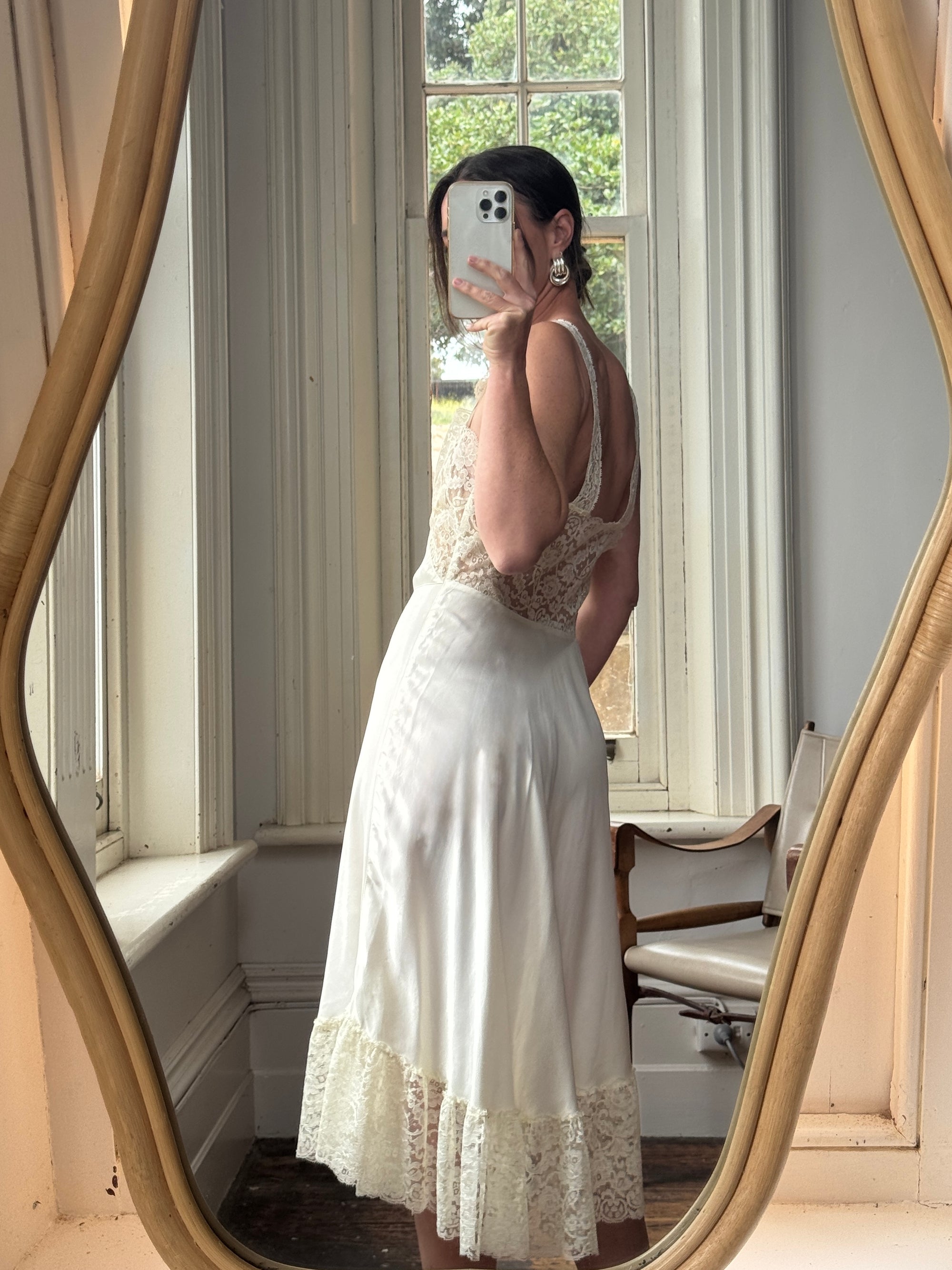 Vintage 40s Bias Cut Satin Bridal Slip Ivory